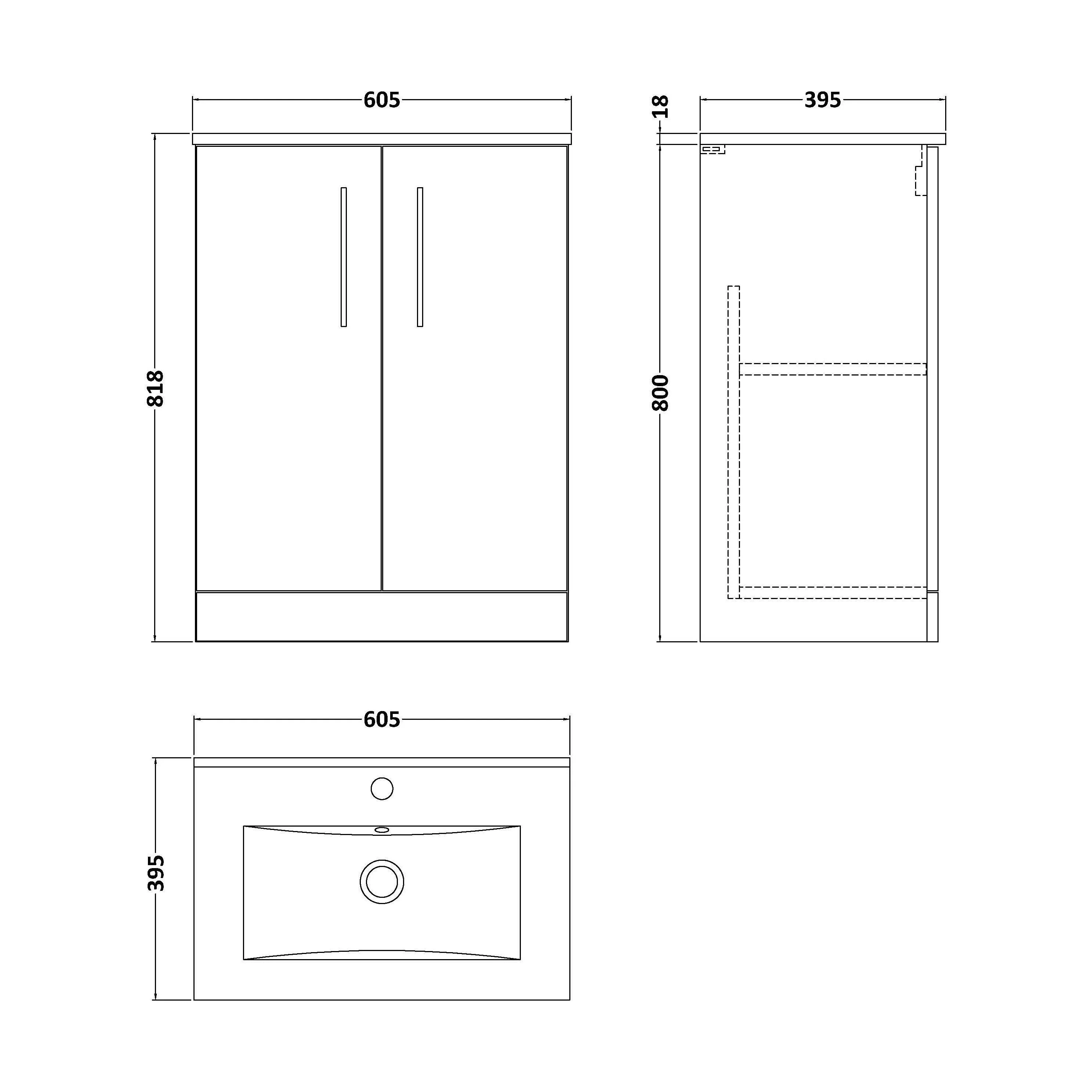 Balterley  Contemporary Bathroom 2 Soft Close Door & Minimalist Floor Standing Vanity Unit Basin, Anthracite Woodgrain, 600mm - Image 3