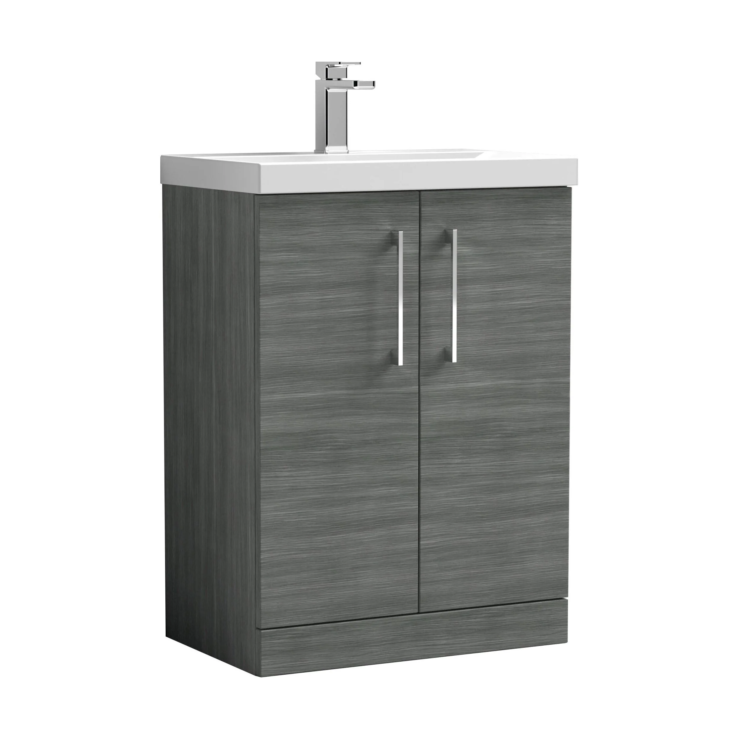 Balterley  Contemporary Bathroom Floor Standing 2-Door Vanity & Thin-Edge Basin, Anthracite, 600mm
