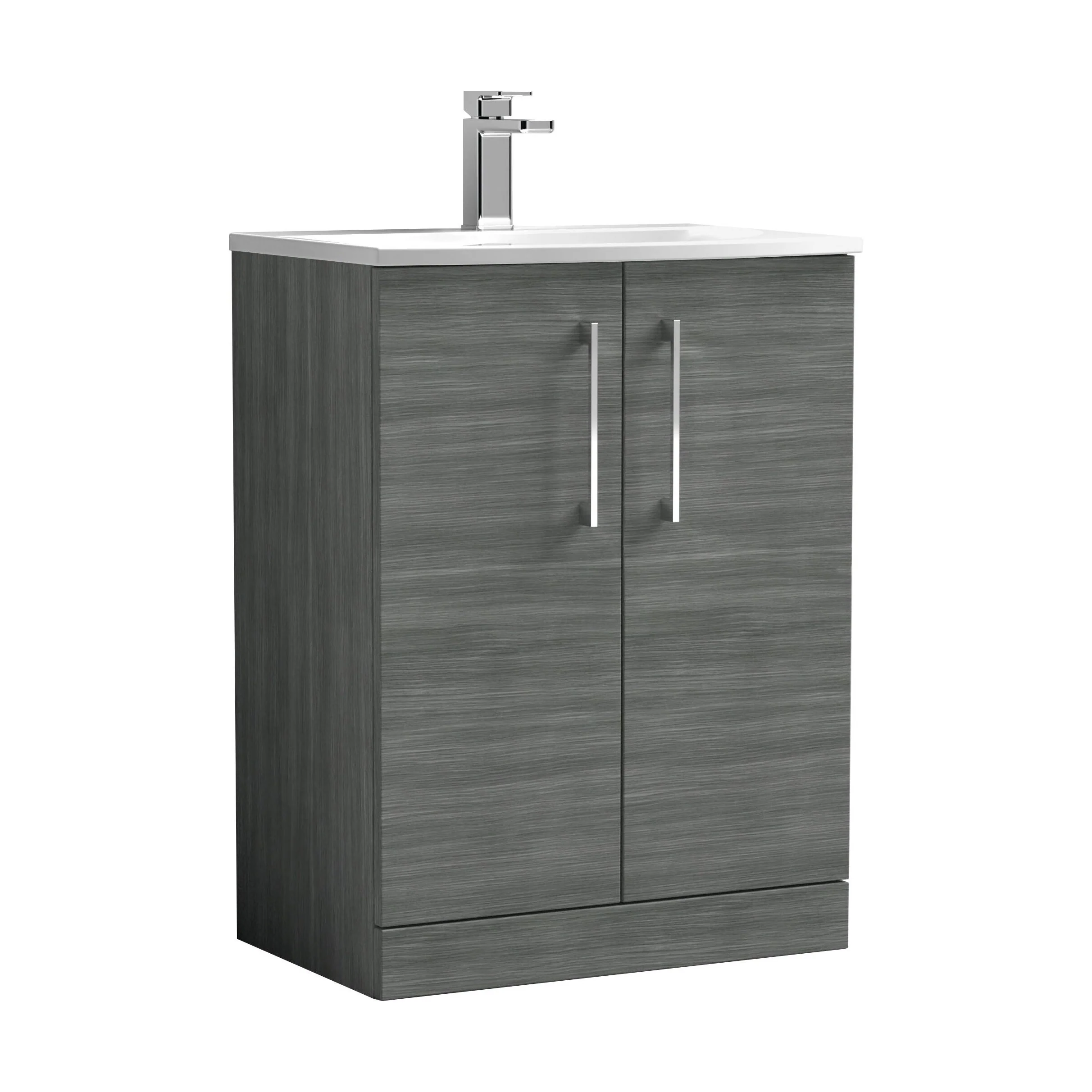 Balterley Modern Bathroom 2 Soft Close Door Floor Standing Vanity & Basin, Anthracite, 600mm