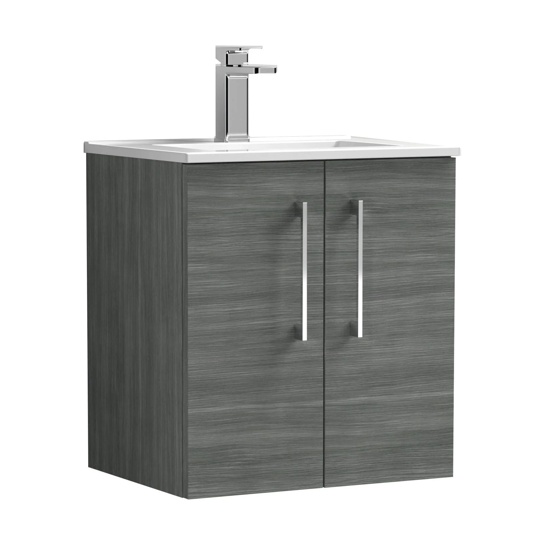 Balterley Contemporary Bathroom 2 Soft Close Door & Minimalist Wall Hung Vanity Unit Basin, Anthracite Woodgrain, 500mm