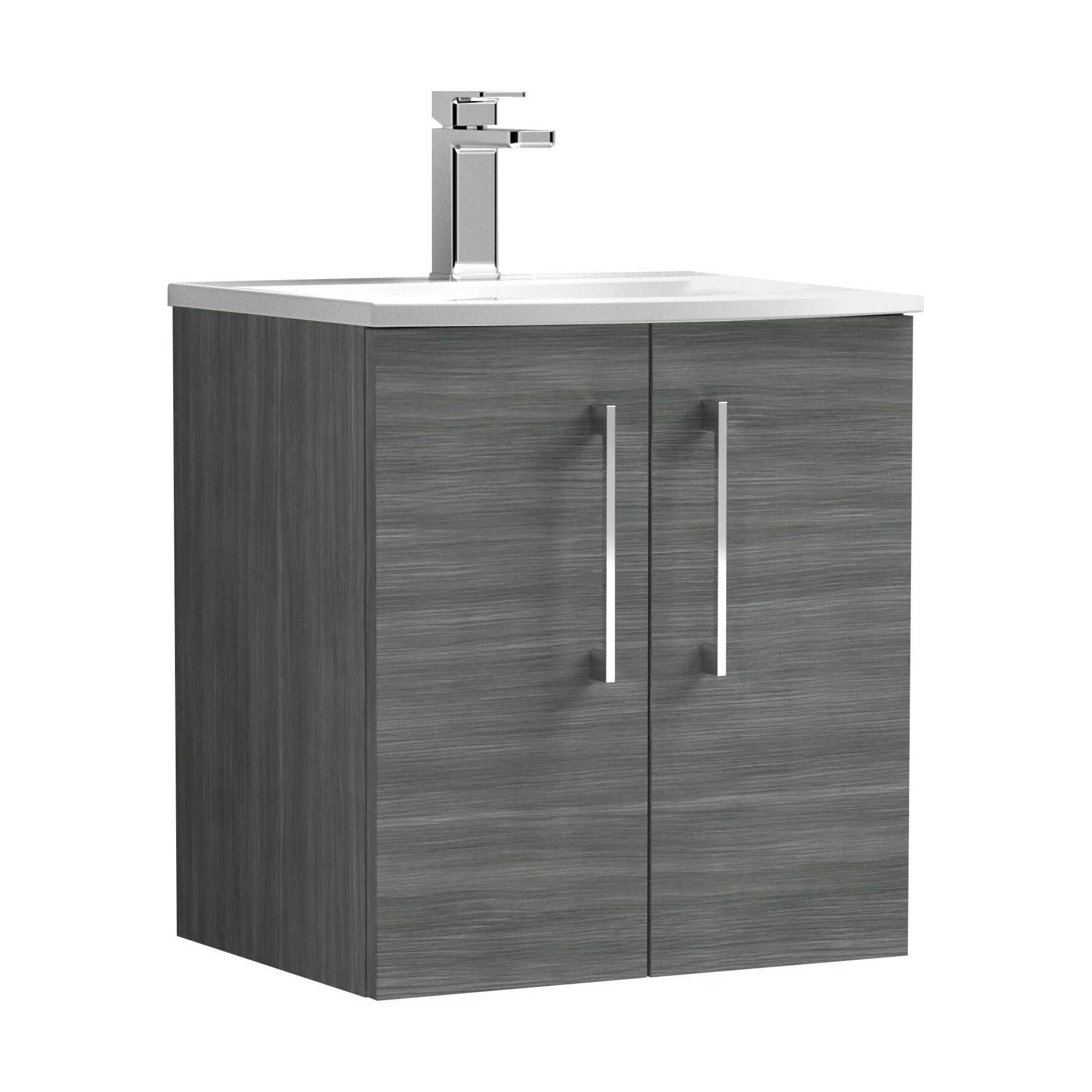 Balterley  Modern Bathroom 2 Soft Close Door Wall Hung Vanity & Basin, Anthracite, 500mm