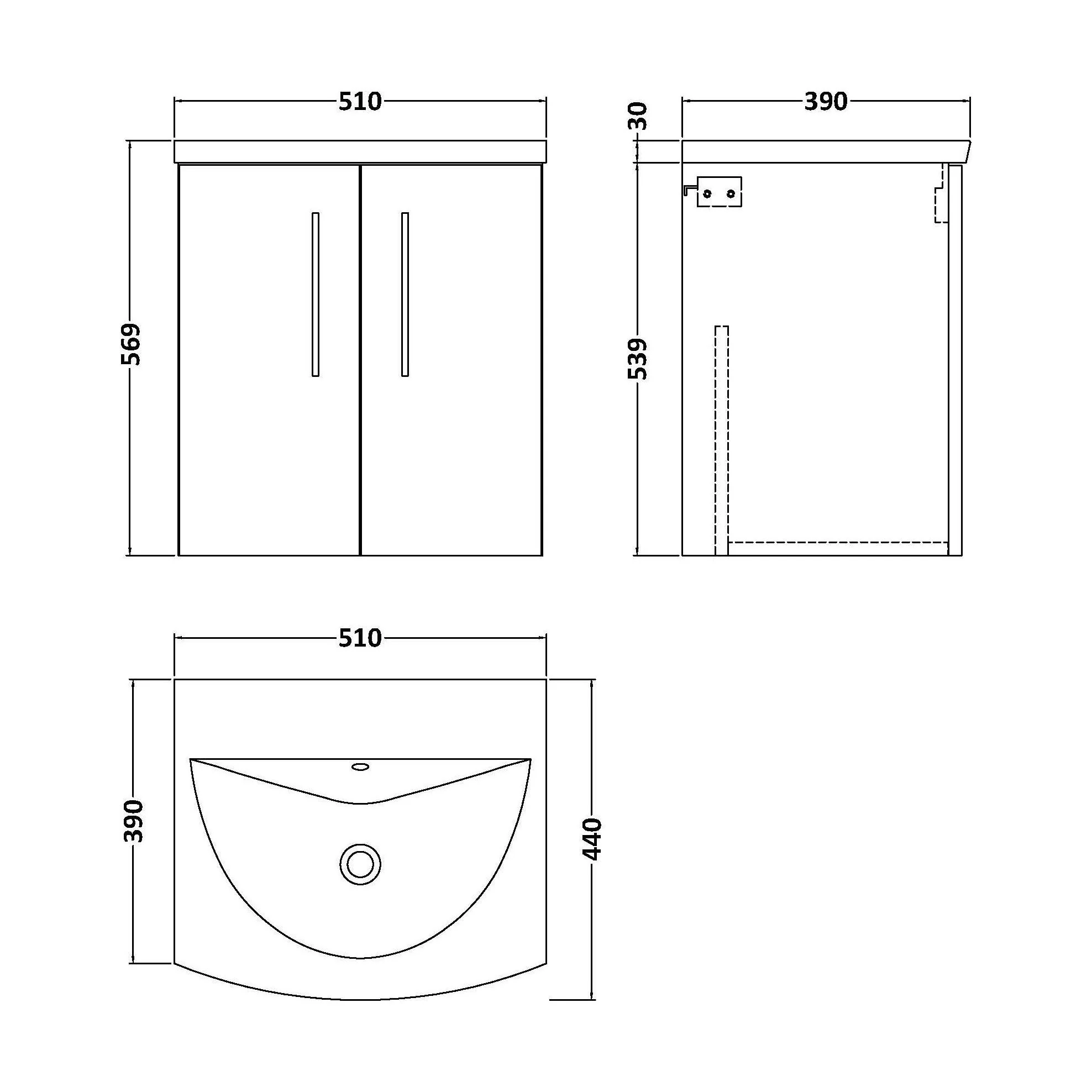 Balterley  Modern Bathroom 2 Soft Close Door Wall Hung Vanity & Basin, Anthracite, 500mm - Image 2