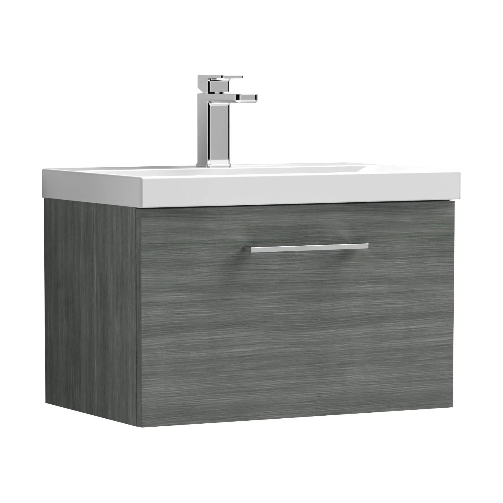 Balterley  Contemporary Bathroom Wall Hung 1-Drawer Vanity & Thin-Edge Basin, Anthracite, 600mm