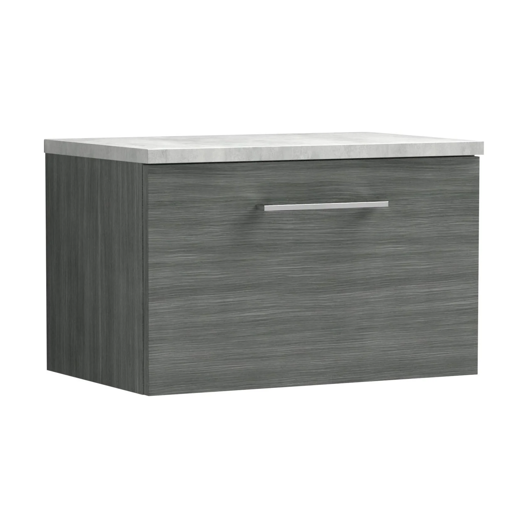 Balterley Level 600mm Wall Hung 1 Drawer Vanity Unit with Laminate Worktop for Modern Bathroom Storage - Anthracite Woodgrain