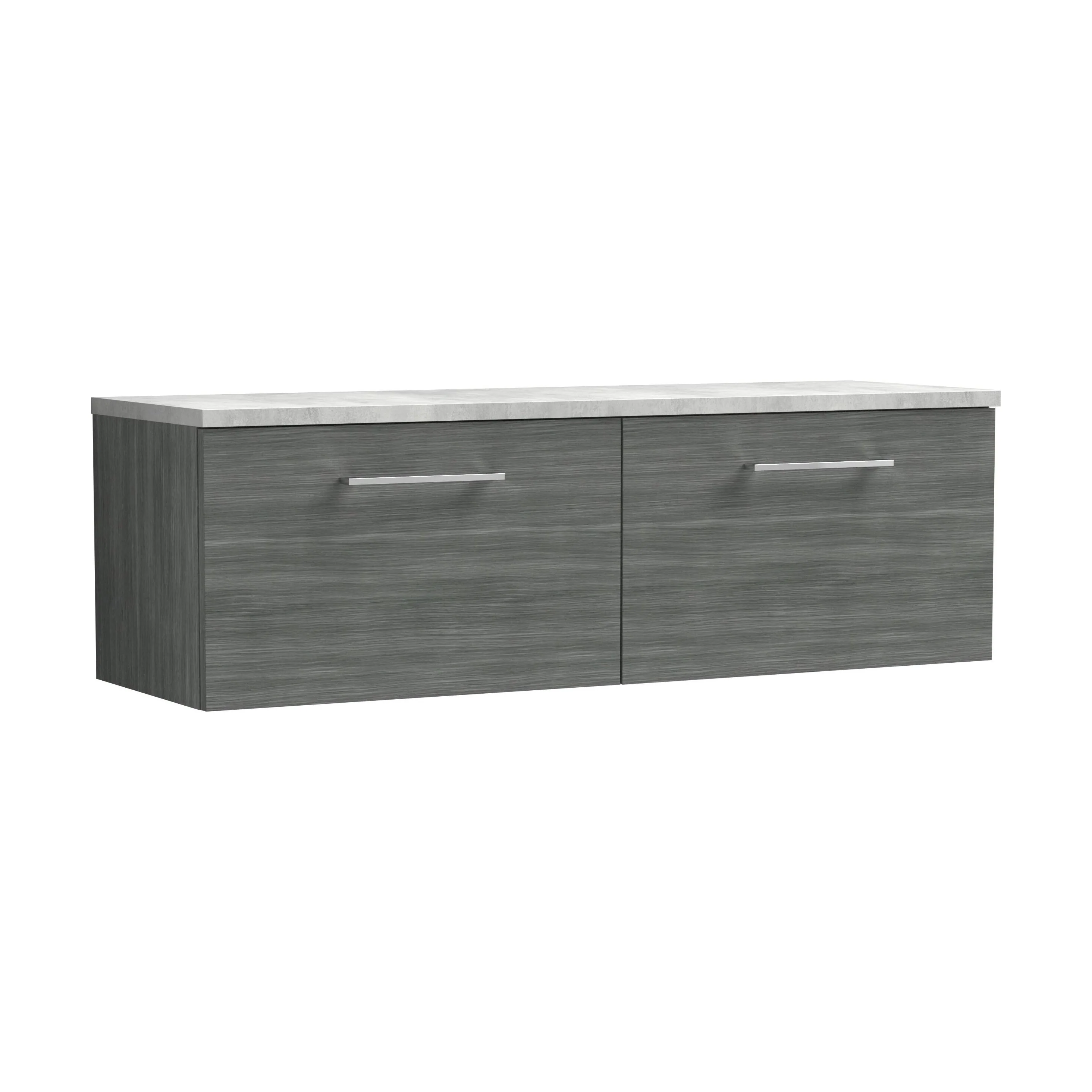 Balterley Level 1200mm Wall Hung 2 Drawer Vanity Unit & Laminate Worktop for Contemporary Bathroom Storage - Anthracite Woodgrain