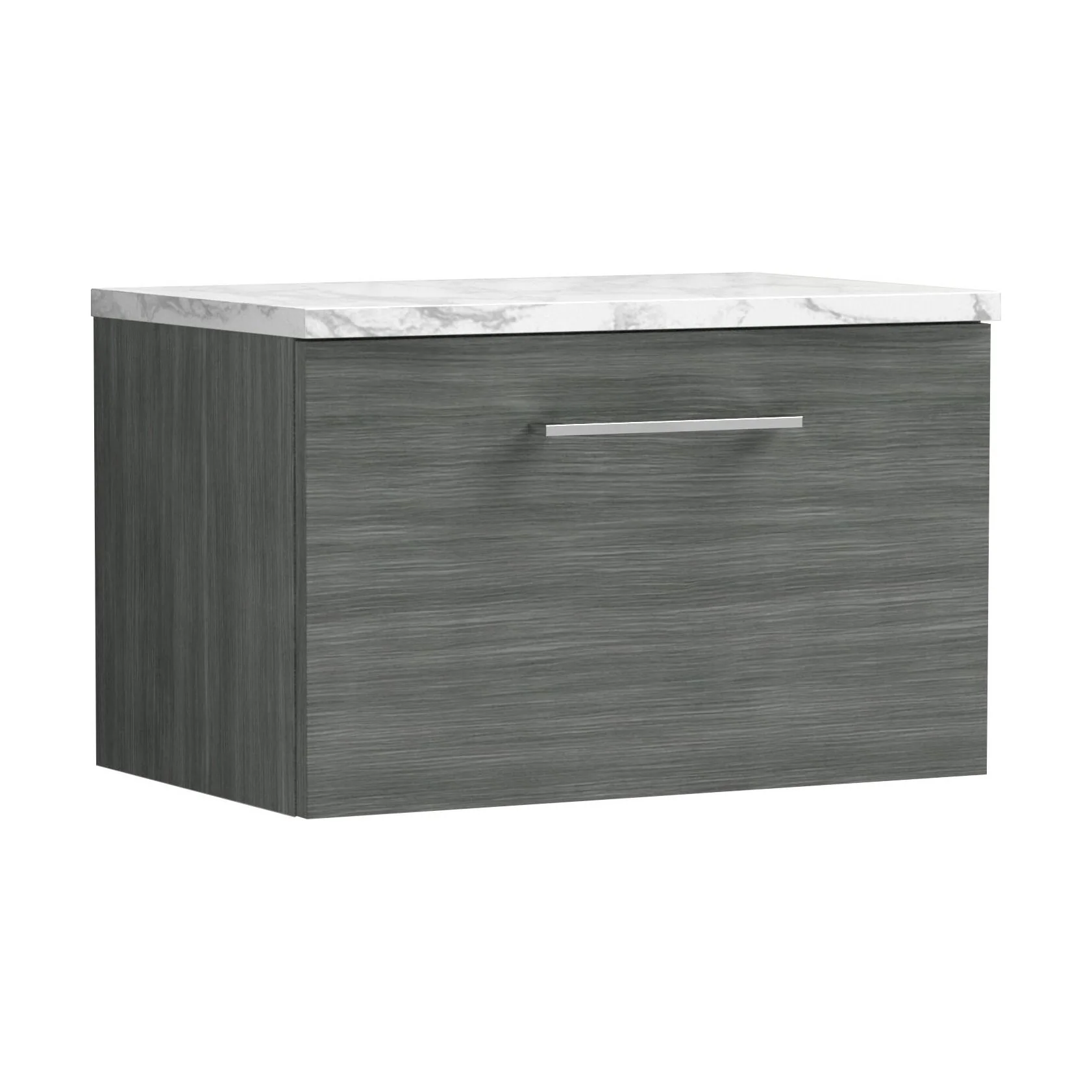 Balterley Level 600mm Wall Hung 1 Drawer Vanity Unit & Laminate Worktop for Contemporary Bathroom Storage - Anthracite Woodgrain