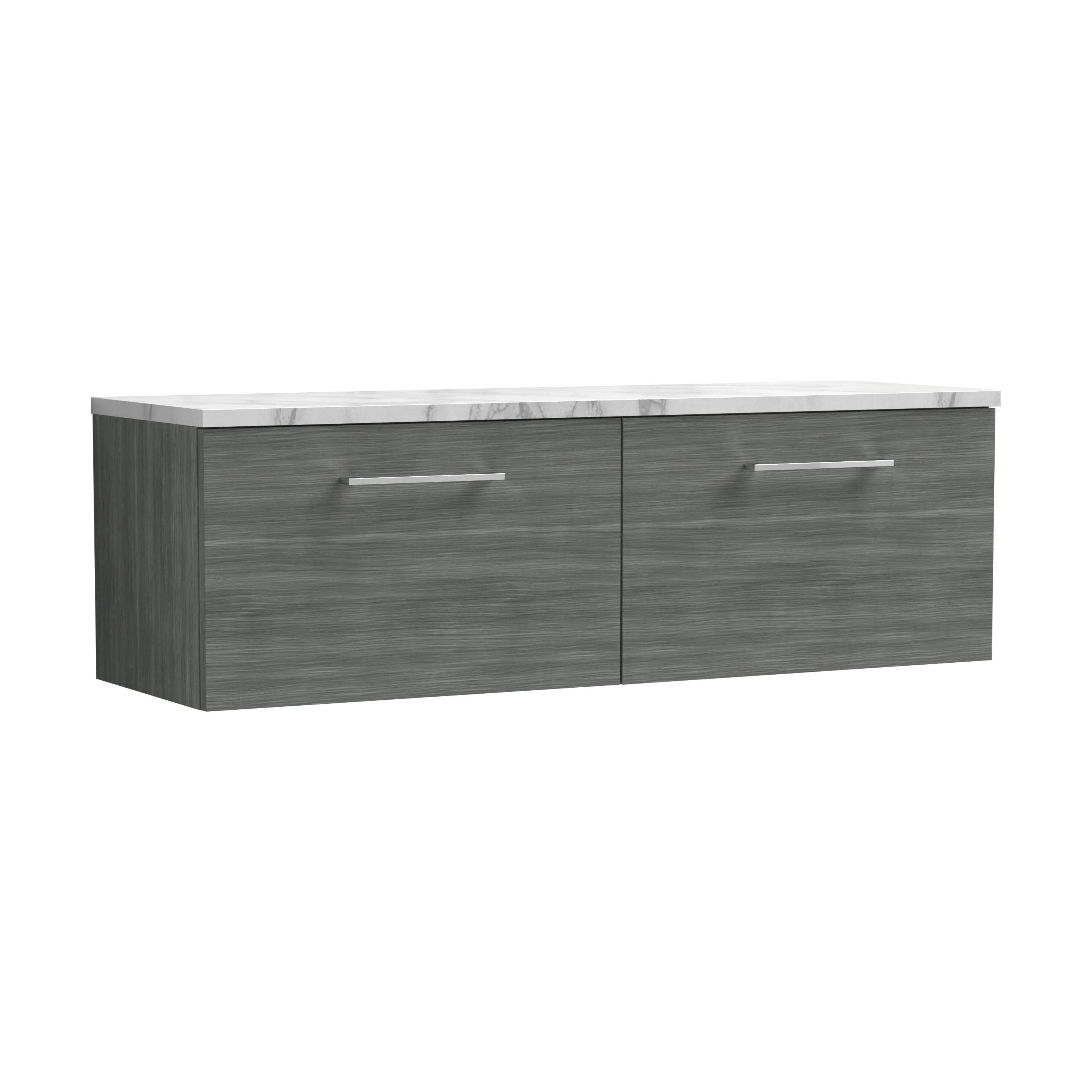 Balterley Level 1200mm Wall Hung 2 Drawer Vanity Unit with Laminate Worktop for Modern Bathroom Storage - Anthracite Woodgrain
