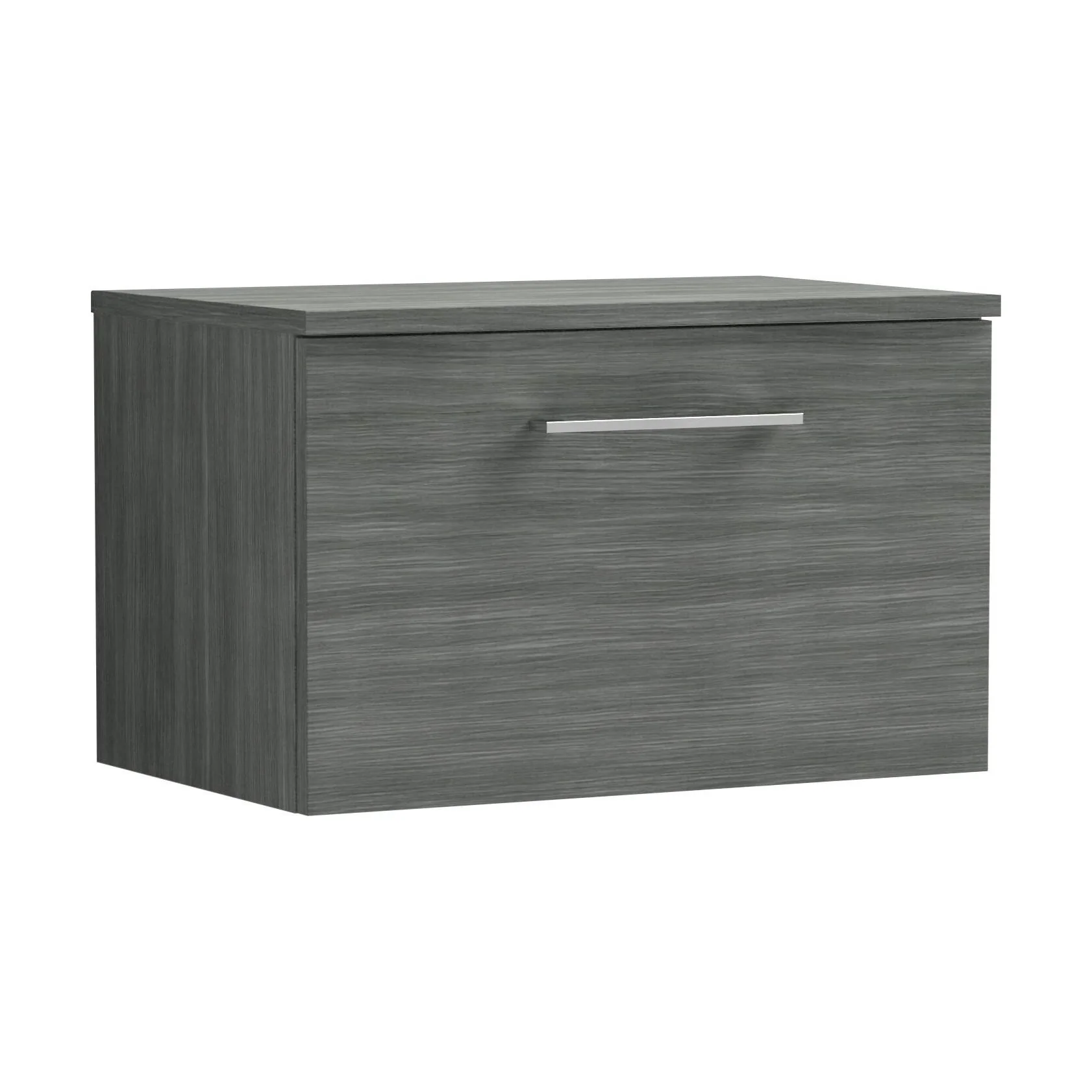 Balterley Level Modern Bathroom 600mm Wall Hung 1-Drawer Vanity Unit with Worktop, Soft Close Drawer, Anthracite