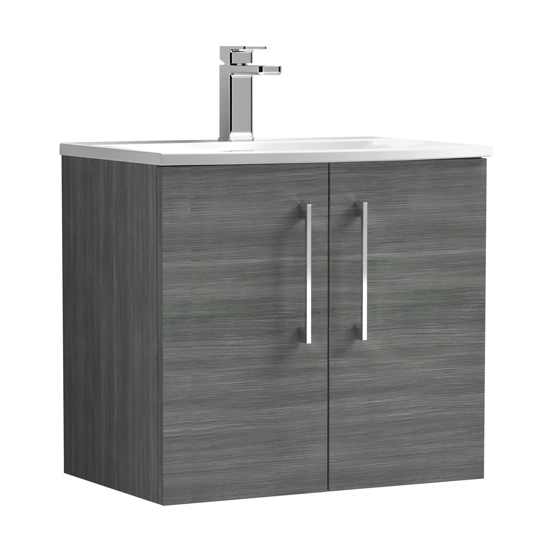 Balterley  Modern Bathroom 2 Soft Close Door Wall Hung Vanity & Basin, Anthracite, 600mm
