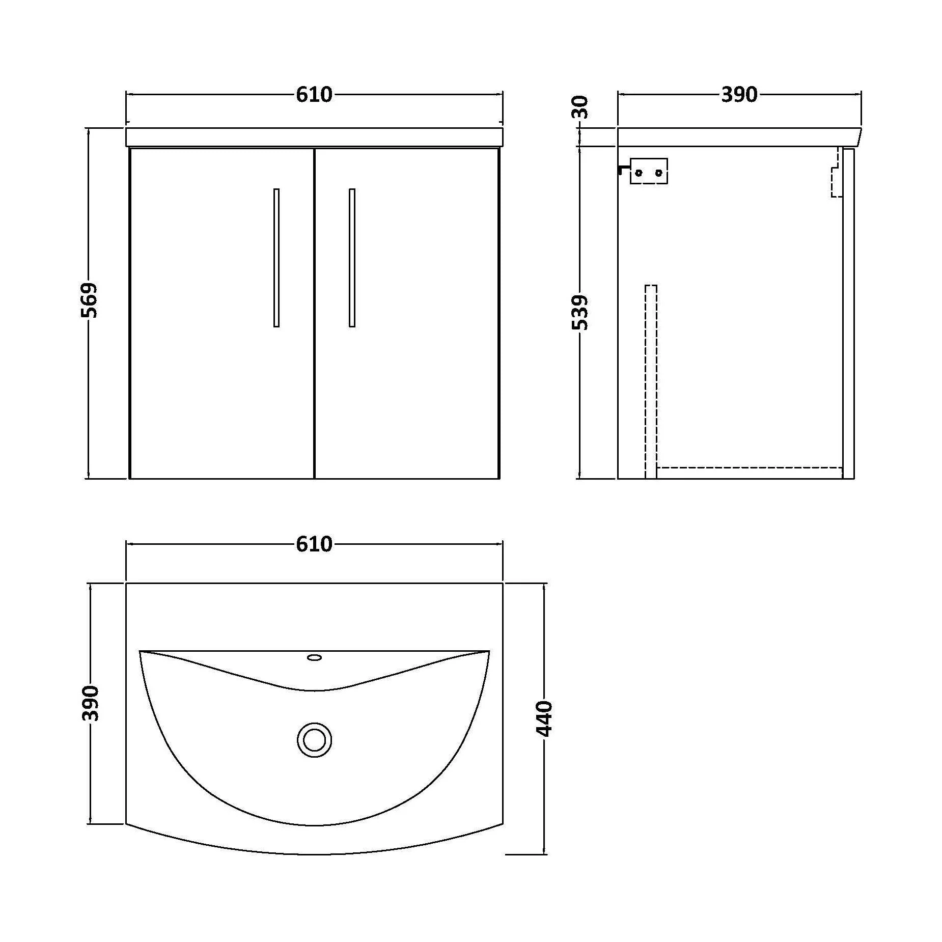 Balterley  Modern Bathroom 2 Soft Close Door Wall Hung Vanity & Basin, Anthracite, 600mm - Image 2