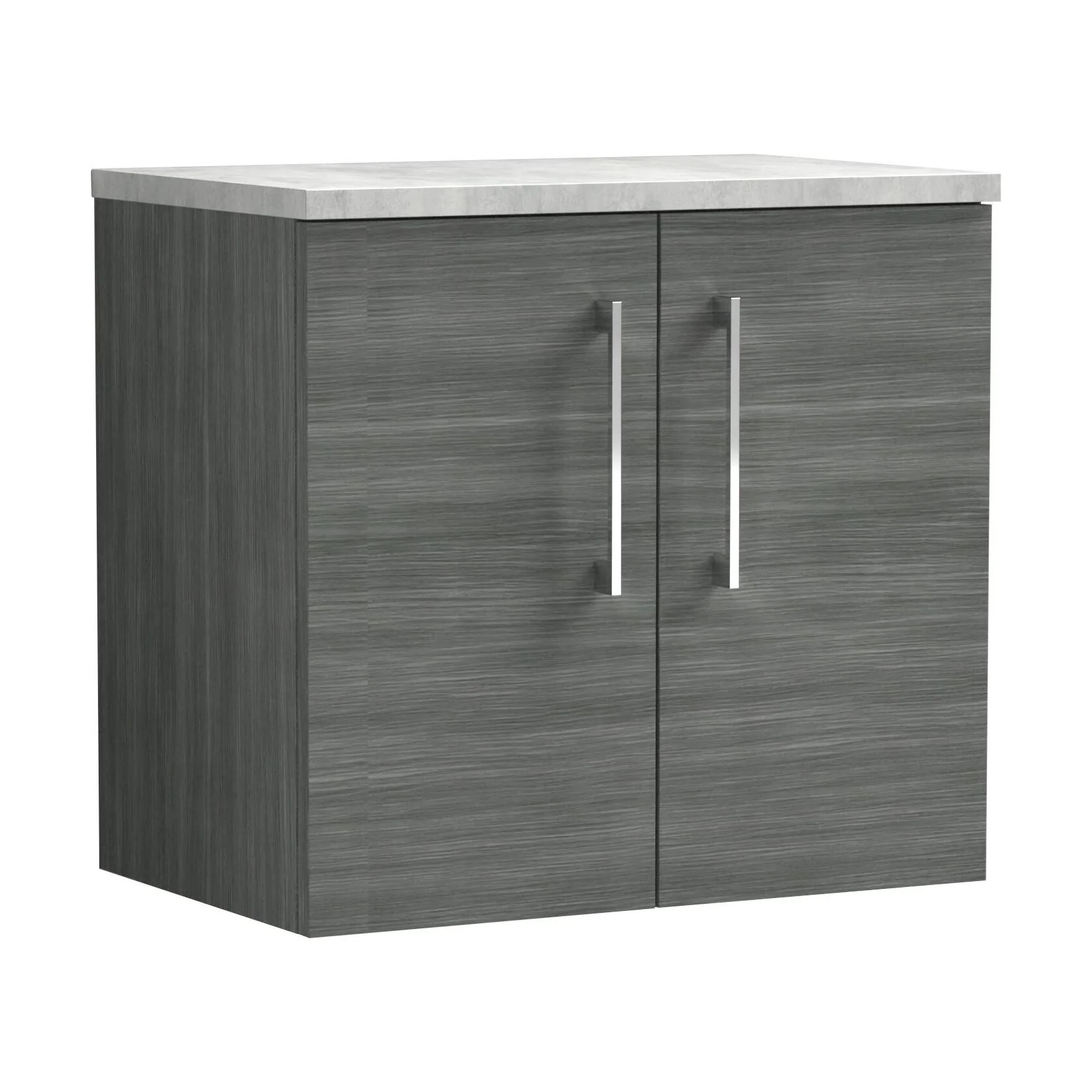 Balterley Level 600mm Wall Hung 2 Door Vanity Unit with Laminate Worktop for Contemporary Bathroom Storage - Anthracite Woodgrain