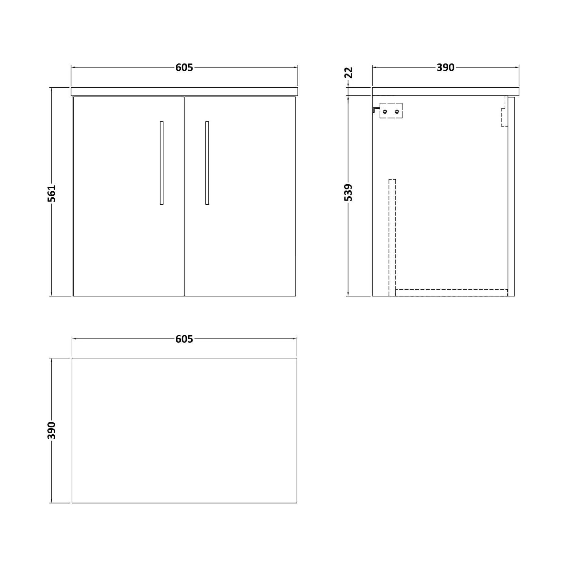 Balterley Level 600mm Wall Hung 2 Door Vanity Unit with Laminate Worktop for Contemporary Bathroom Storage - Anthracite Woodgrain - Image 2