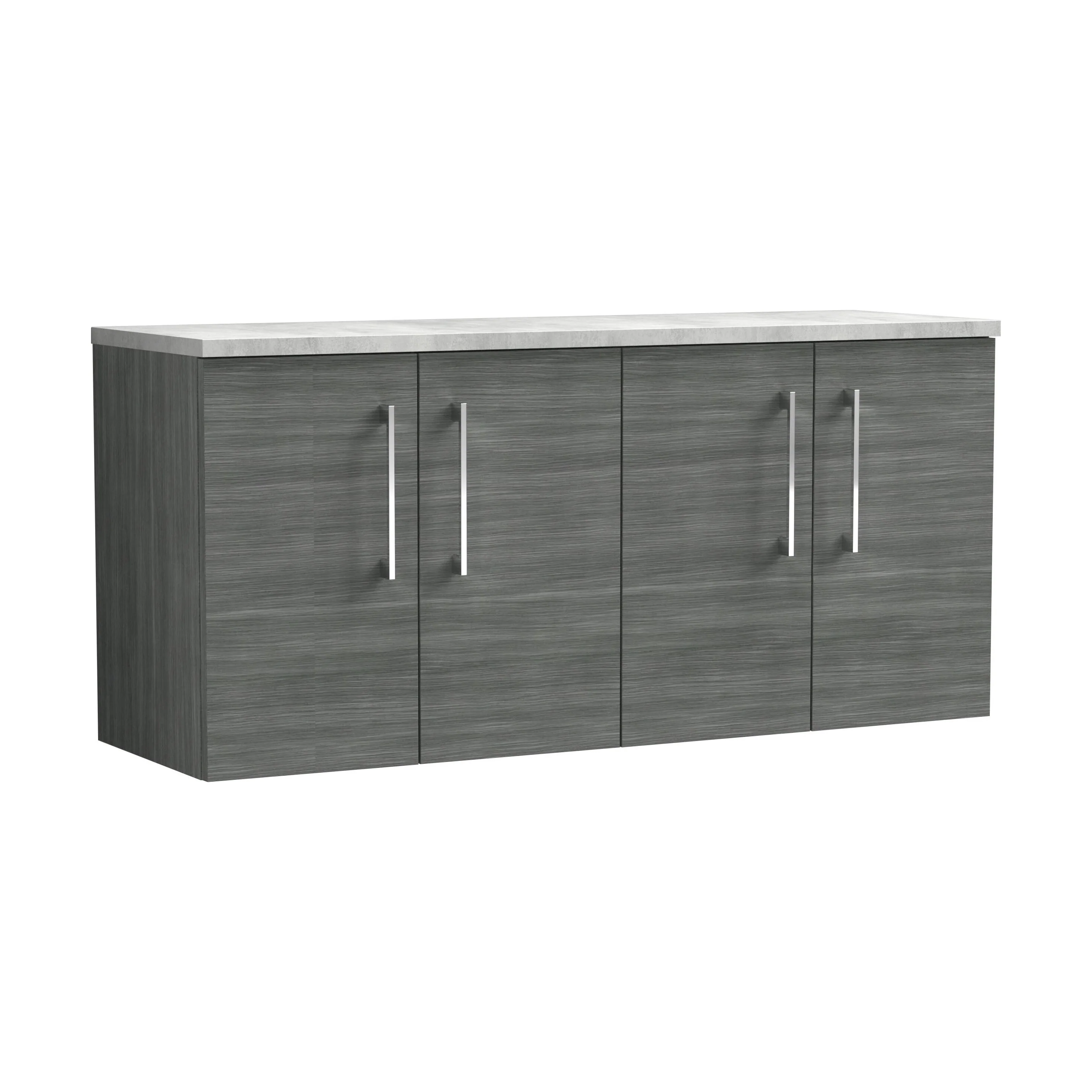 Balterley Level 1200mm Wall Hung 4 Door Vanity Unit with Laminate Worktop for Contemporary Bathroom Storage - Anthracite Woodgrain