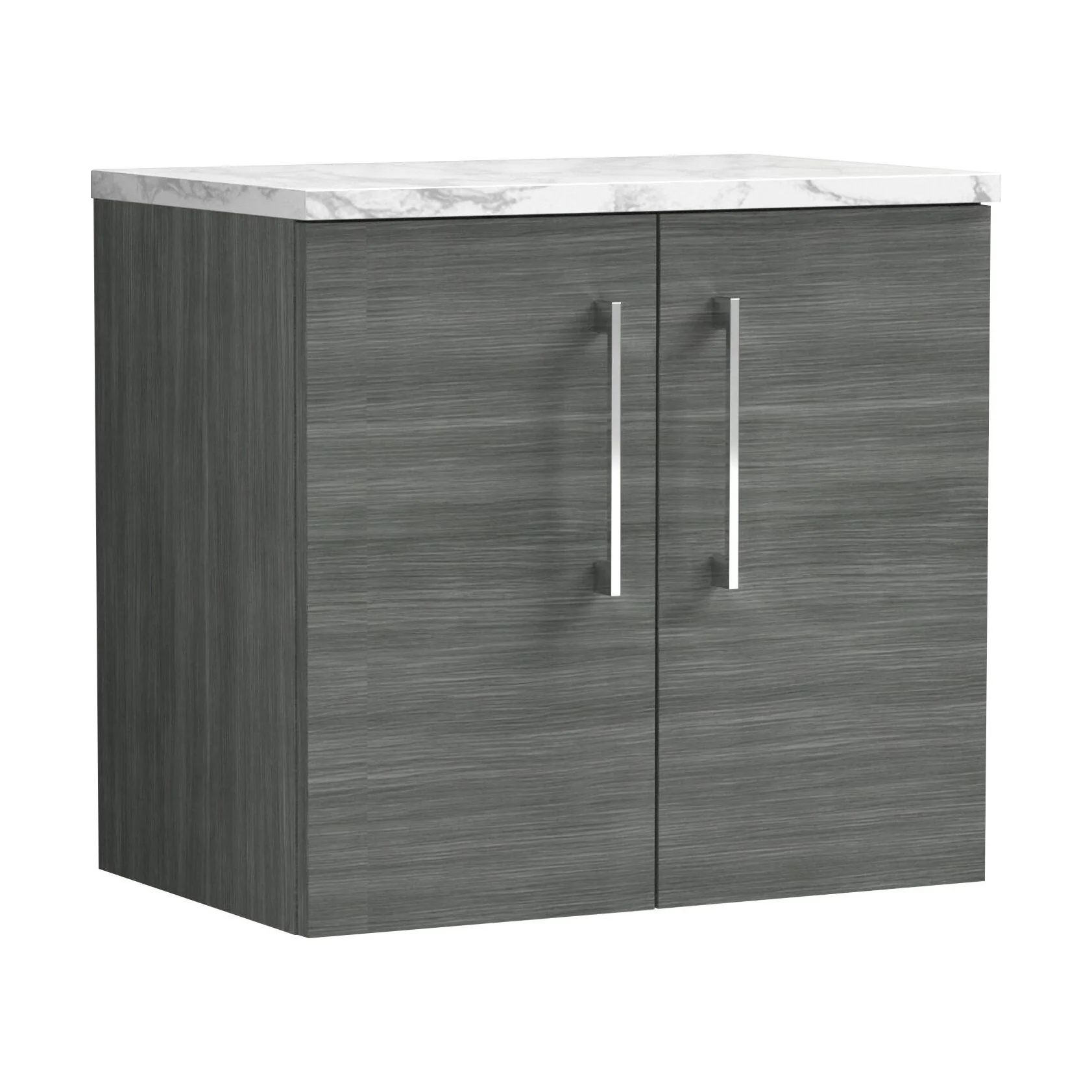 Balterley Level 600mm Wall Hung 2 Door Vanity Unit with Laminate Worktop for Modern Bathroom Storage - Anthracite Woodgrain