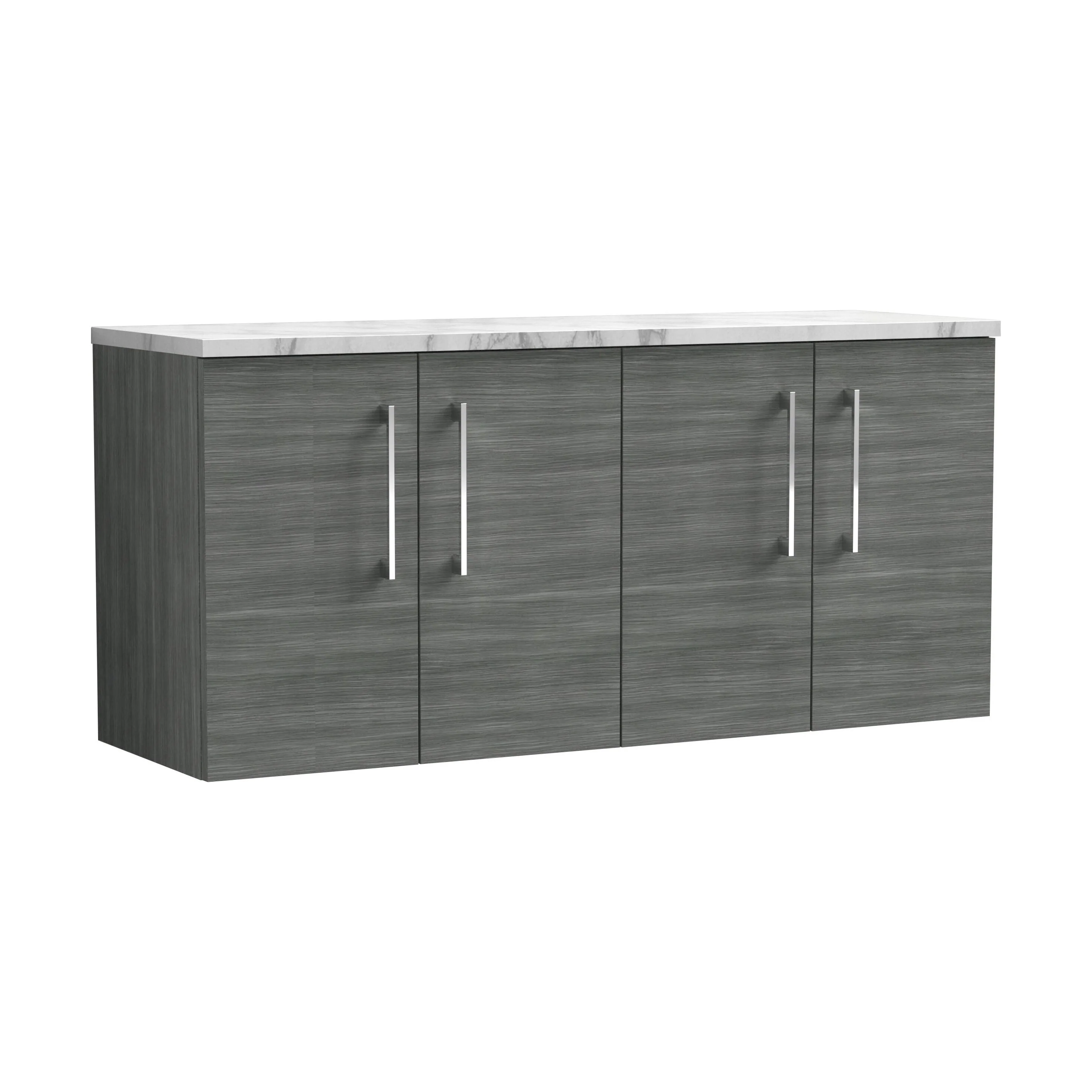 Balterley Level 1200mm Wall Hung 2 Door Vanity Unit with Laminate Worktop for Modern Bathroom Storage - Anthracite Woodgrain