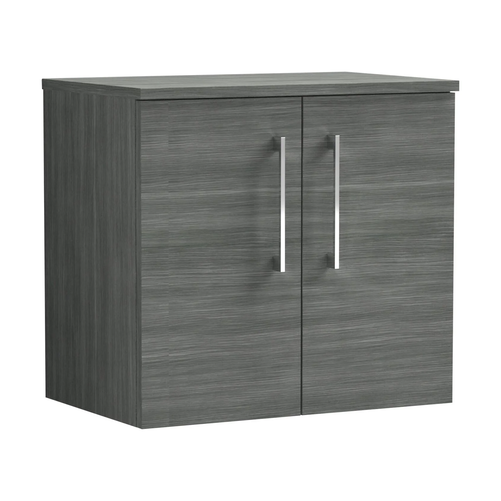 Balterley Level Modern Bathroom 600mm Wall Hung 2-Door Vanity Unit with Worktop, Soft Close Doors, Anthracite Woodgrain