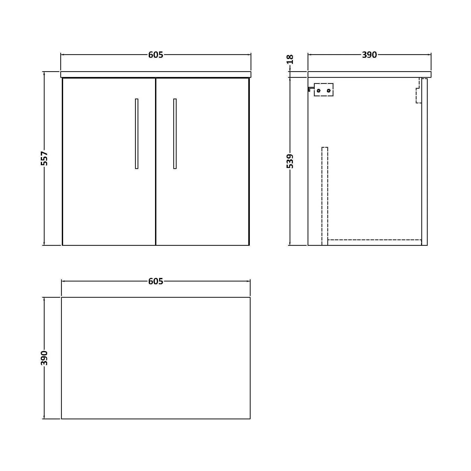 Balterley Level Modern Bathroom 600mm Wall Hung 2-Door Vanity Unit with Worktop, Soft Close Doors, Anthracite Woodgrain - Image 2