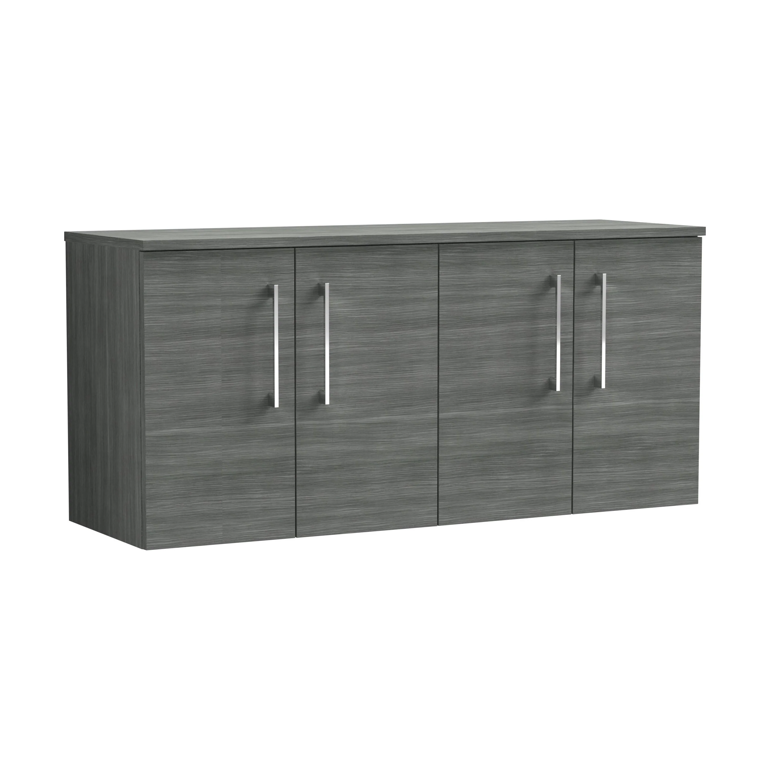 Balterley Level Modern Bathroom 1200mm Wall Hung 4-Door Vanity Unit with Worktop, Soft Close Doors, Anthracite Woodgrain