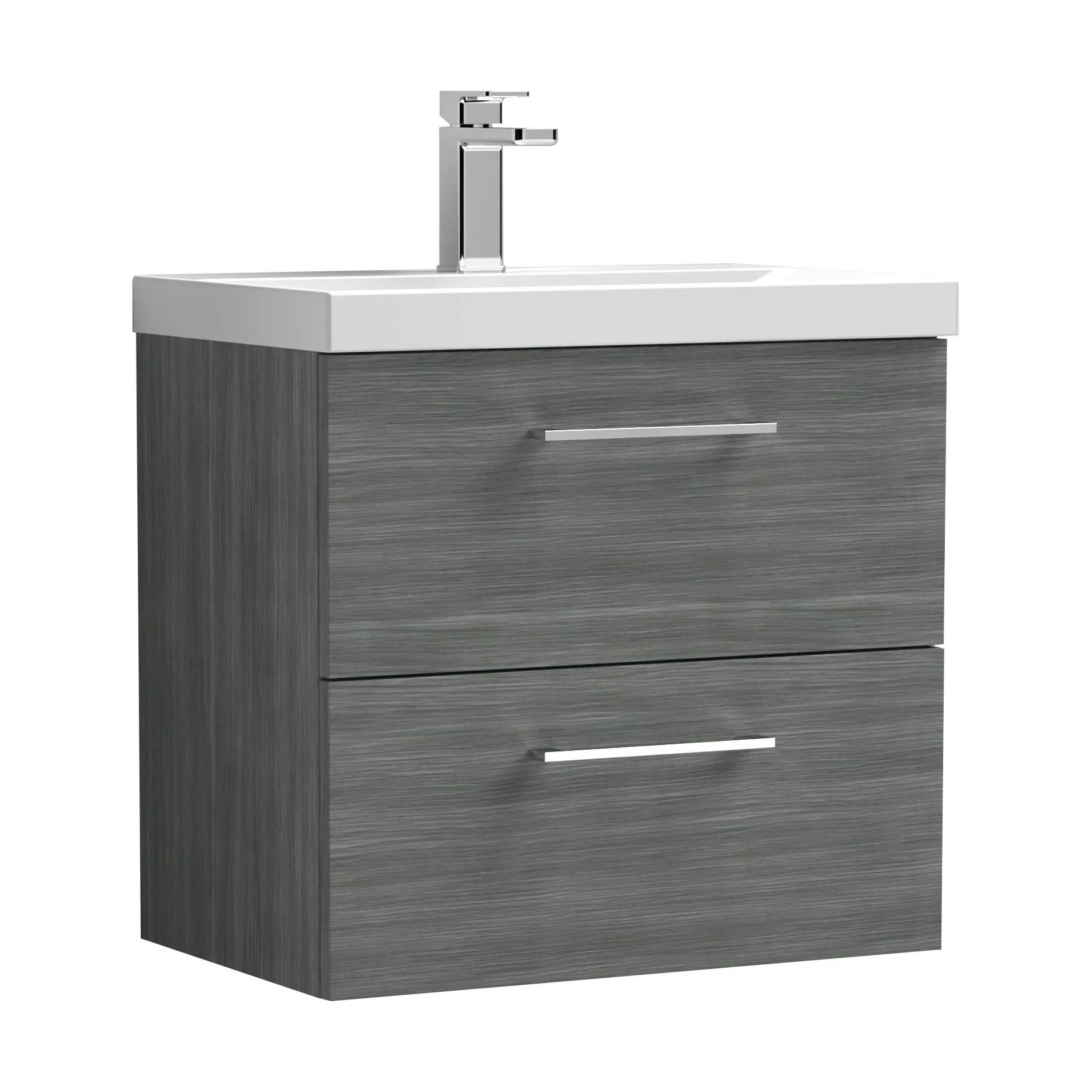 Balterley  Contemporary Bathroom Wall Hung 2-Drawer Vanity & Thin-Edge Basin, Anthracite, 600mm
