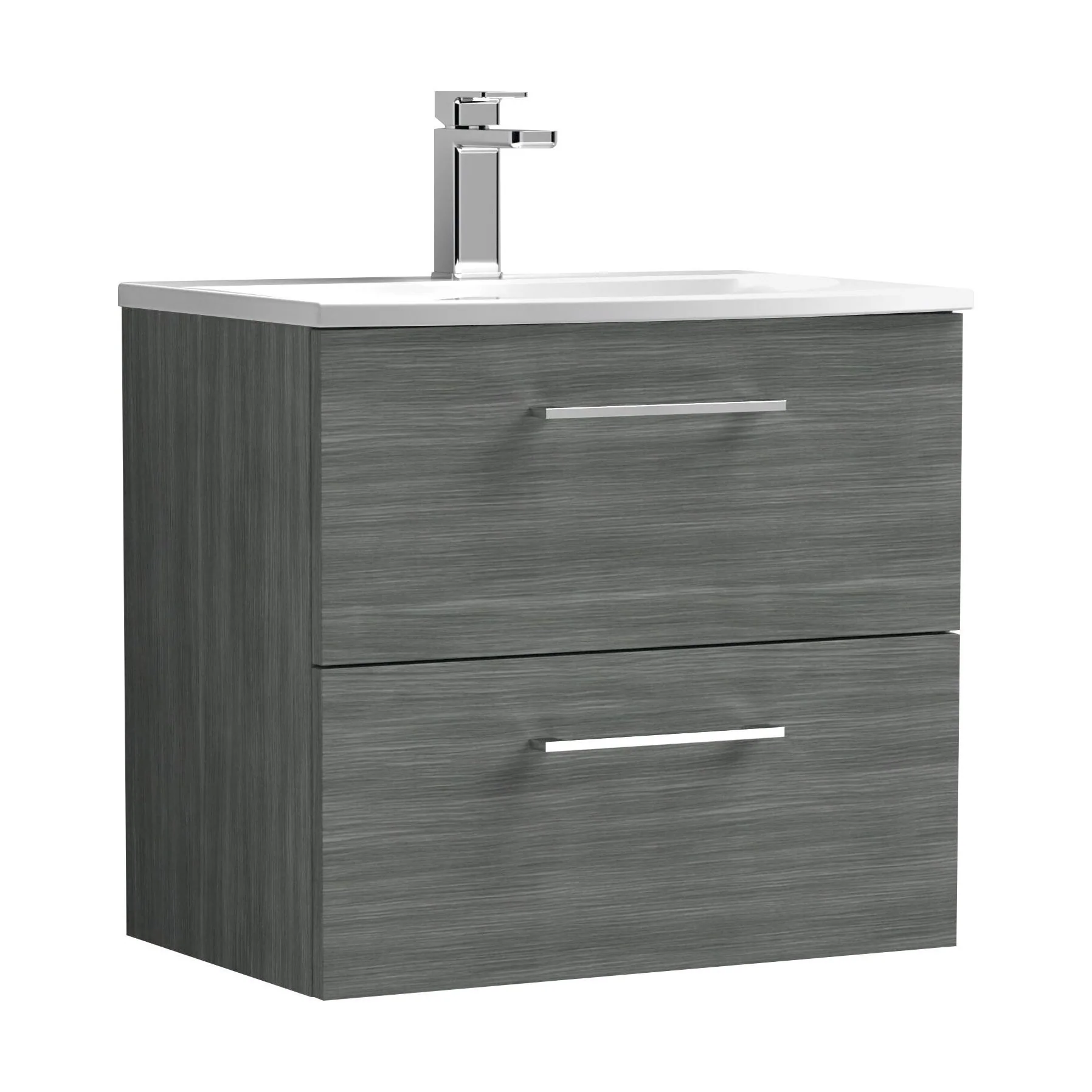 Balterley  Modern Bathroom 2 Soft Close Drawer Wall Hung Vanity & Basin, Anthracite, 600mm