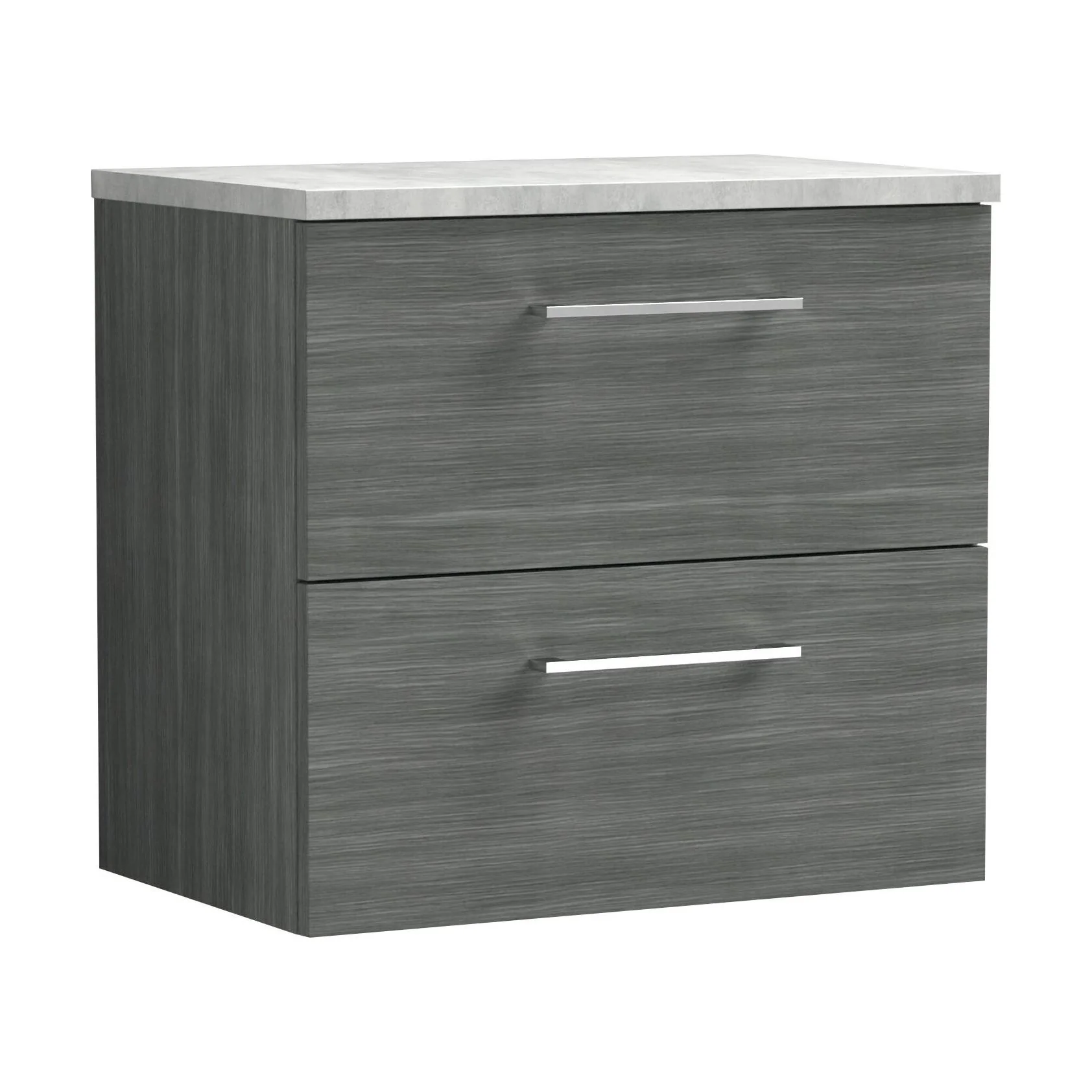 Balterley Level 600mm Wall Hung 2 Drawer Vanity Unit with Laminate Worktop for Modern Bathroom Storage - Anthracite Woodgrain