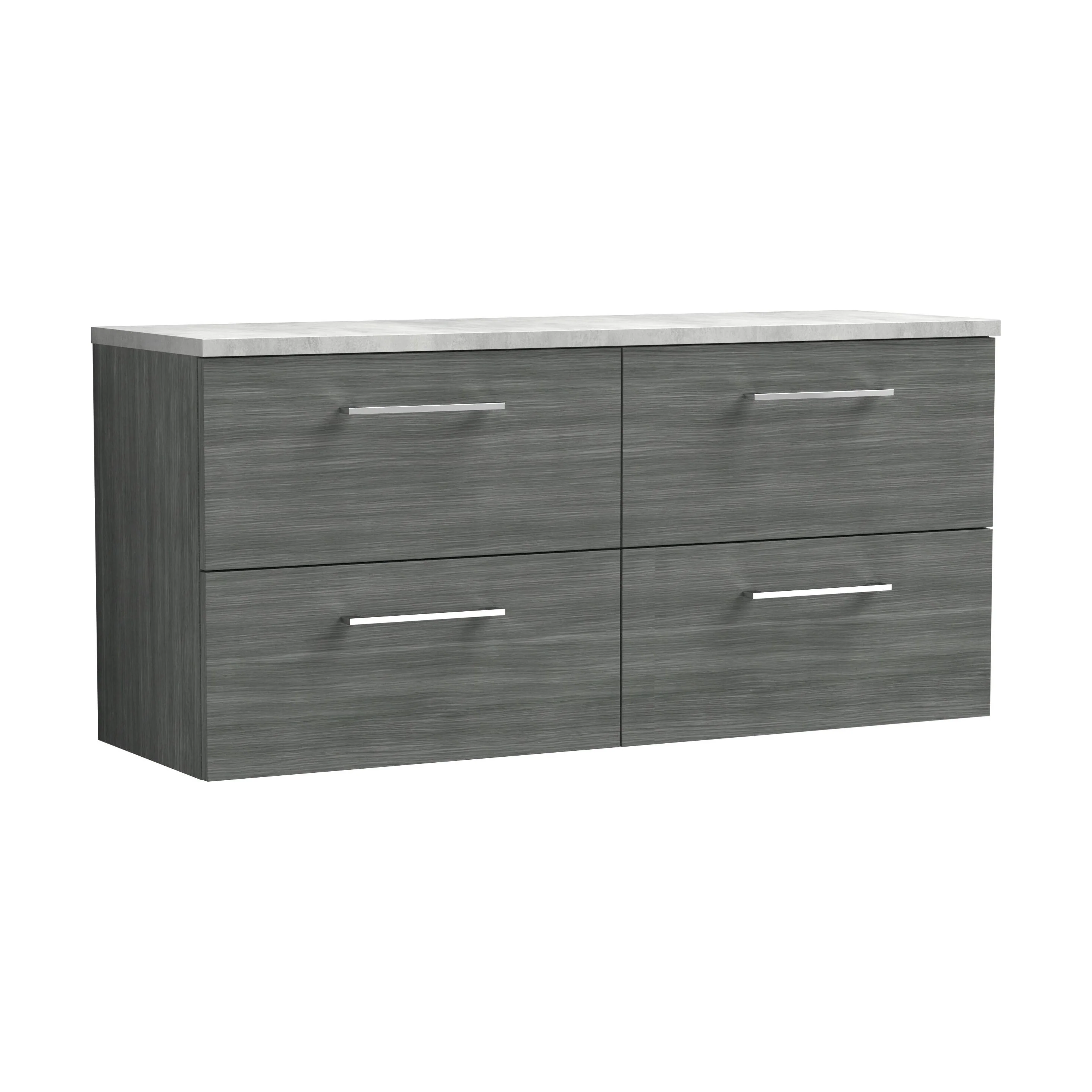 Balterley Level 1200mm Wall Hung 4 Drawer Vanity Unit with Laminate Worktop for Modern Bathroom Storage - Anthracite Woodgrain