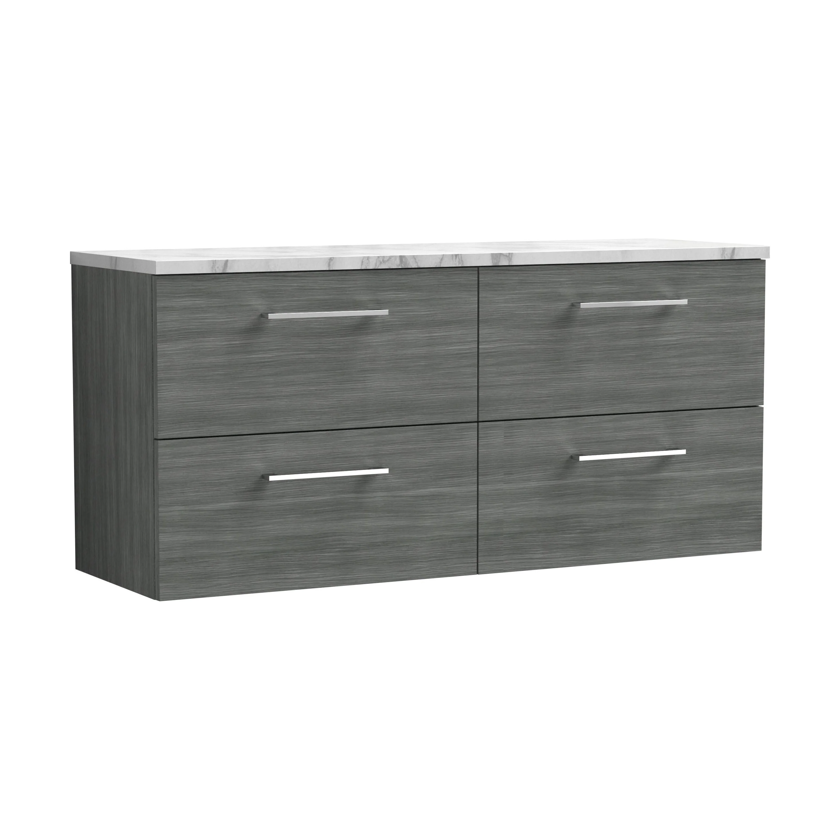 Balterley Level 1200mm Wall Hung 4 Drawer Vanity Unit & Laminate Worktop for Modern Bathroom Storage - Anthracite Woodgrain