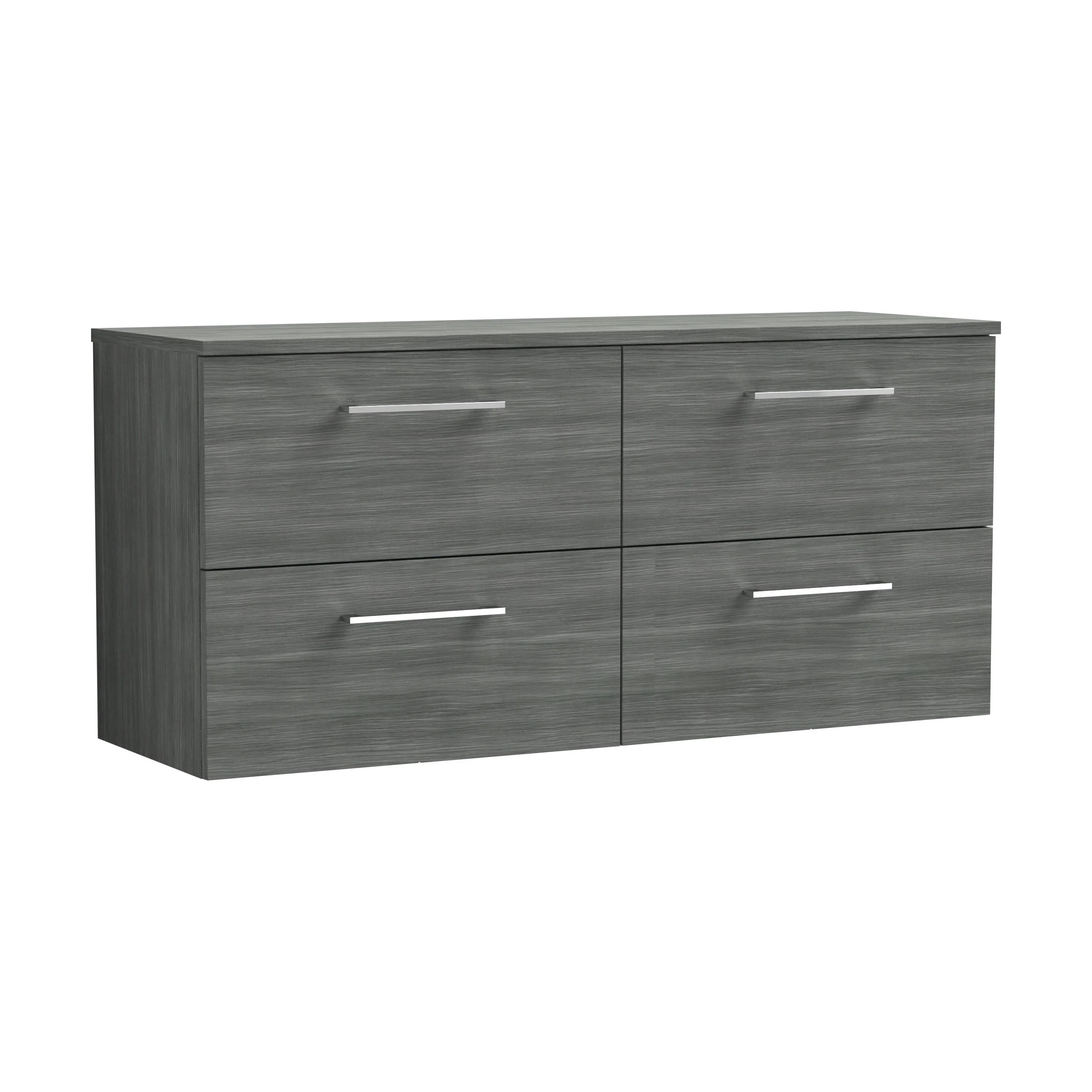 Balterley Level Modern Bathroom 1200mm Wall Hung 4 Soft Close Drawer Vanity Unit with Worktop, 557 x 1205 x 390mm, Anthracite