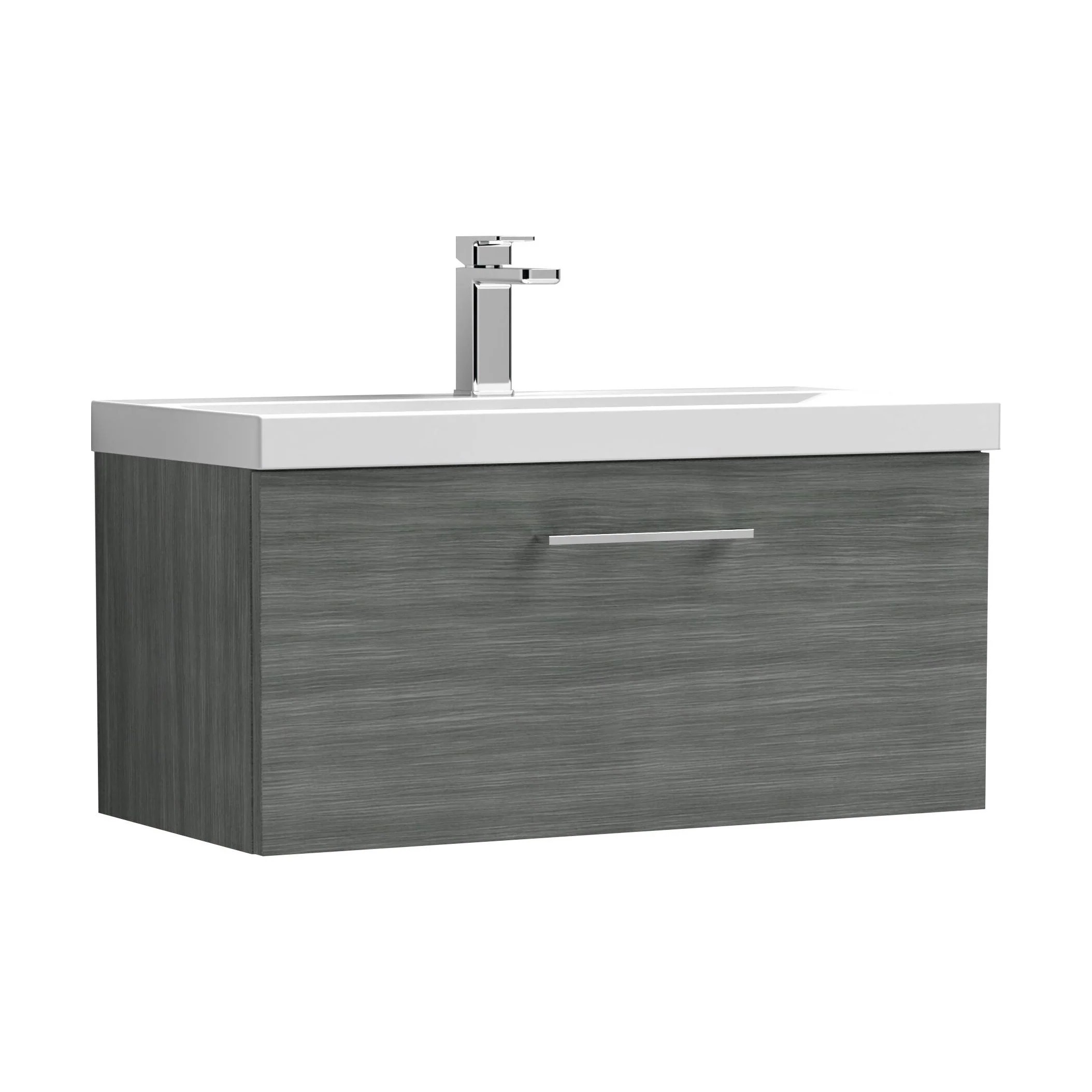 Balterley  Contemporary Bathroom Wall Hung 1-Drawer Vanity & Thin-Edge Basin, Anthracite, 800mm