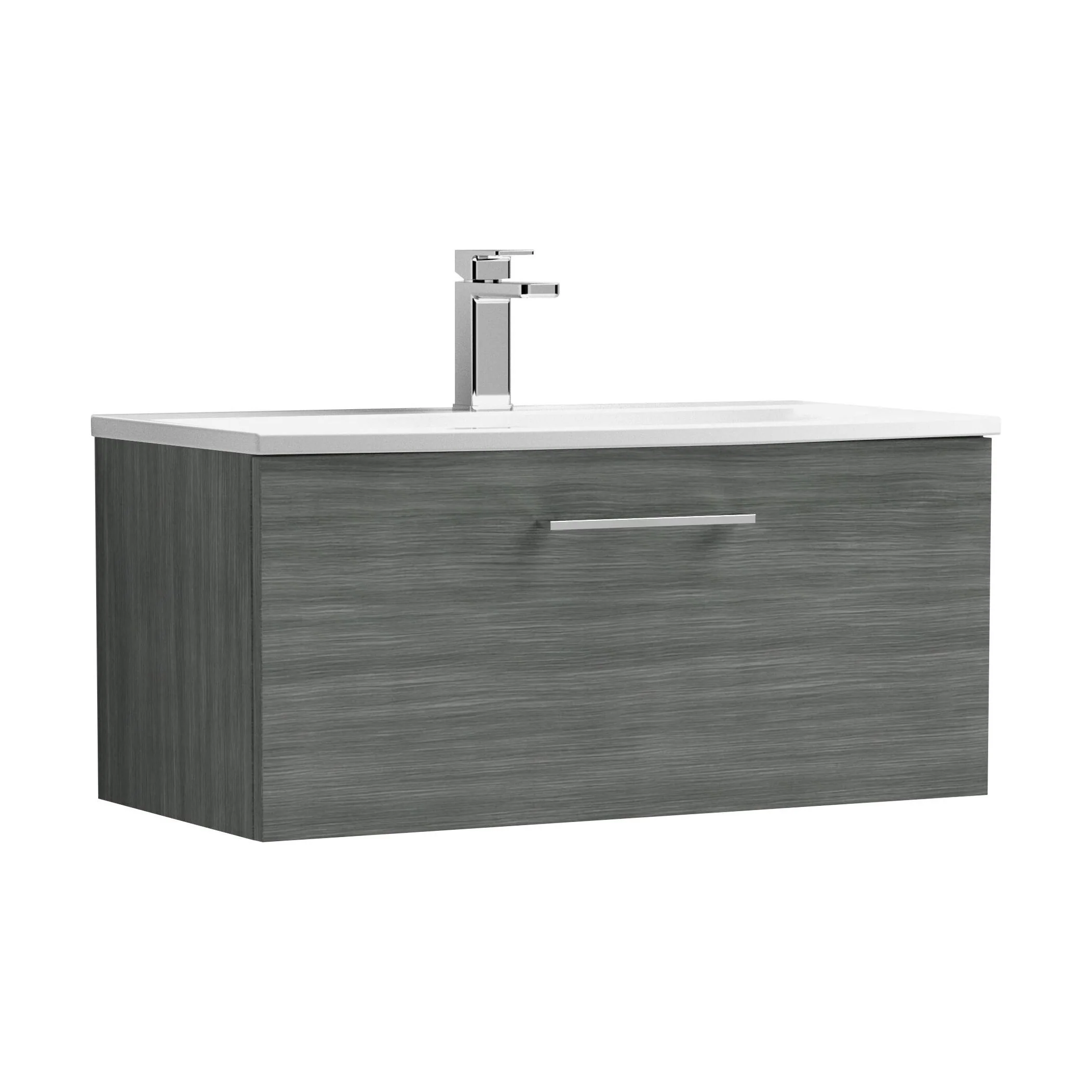 Balterley  Modern Bathroom 1 Soft Close Drawer Wall Hung Vanity & Basin, Anthracite, 800mm