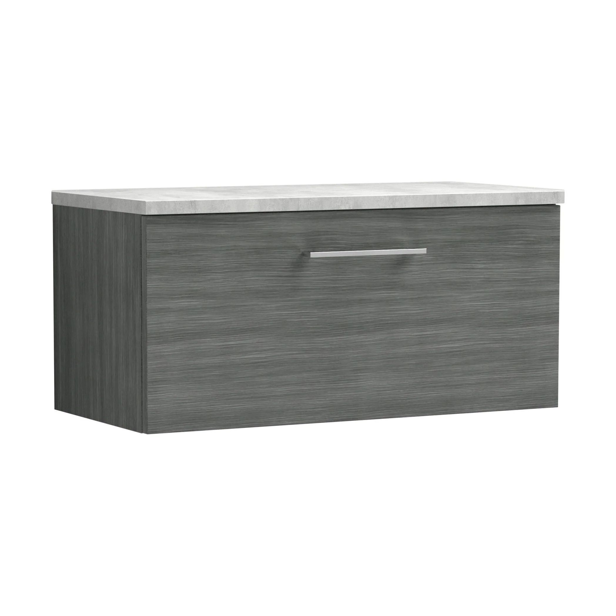 Balterley Level 800mm Wall Hung Single Drawer Vanity Unit with Laminate Worktop for Modern Bathroom Storage - Anthracite Woodgrain