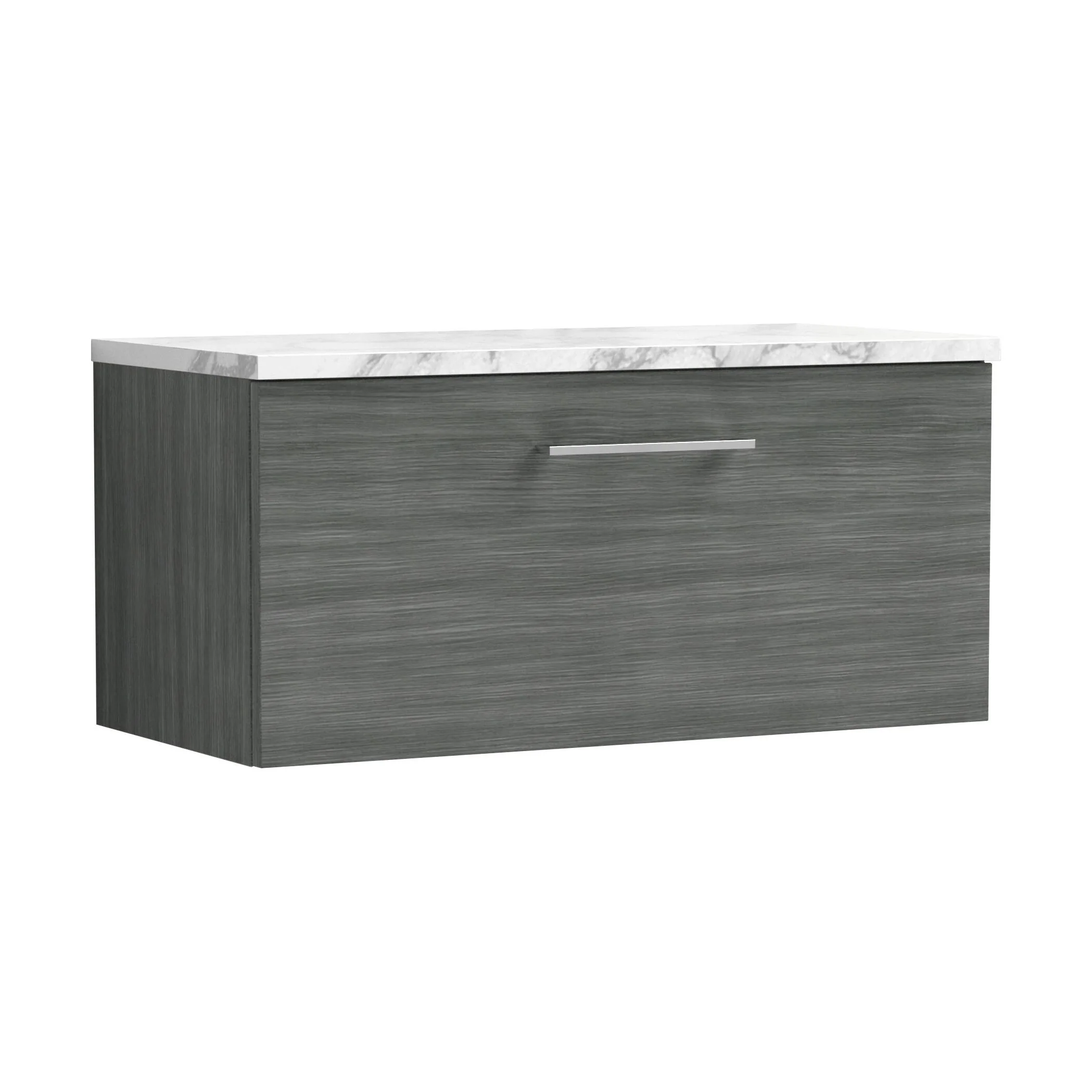 Balterley Level 800mm Wall Hung Single Drawer Vanity Unit & Laminate Worktop for Modern Bathroom Storage - Anthracite Woodgrain
