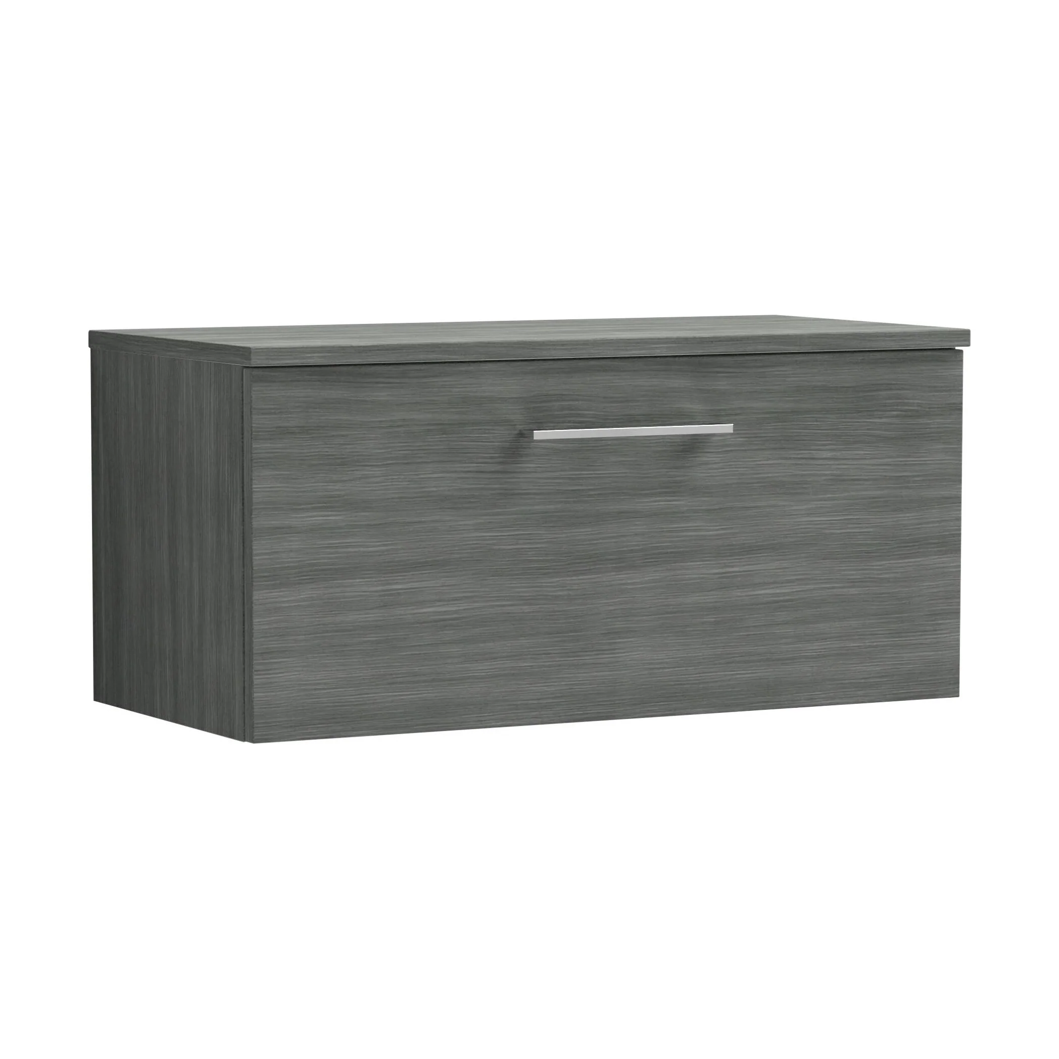 Balterley Level Contemporary Bathroom Wall Hung 1-Drawer Vanity Unit with Worktop, Anthracite Woodgrain, 800mm