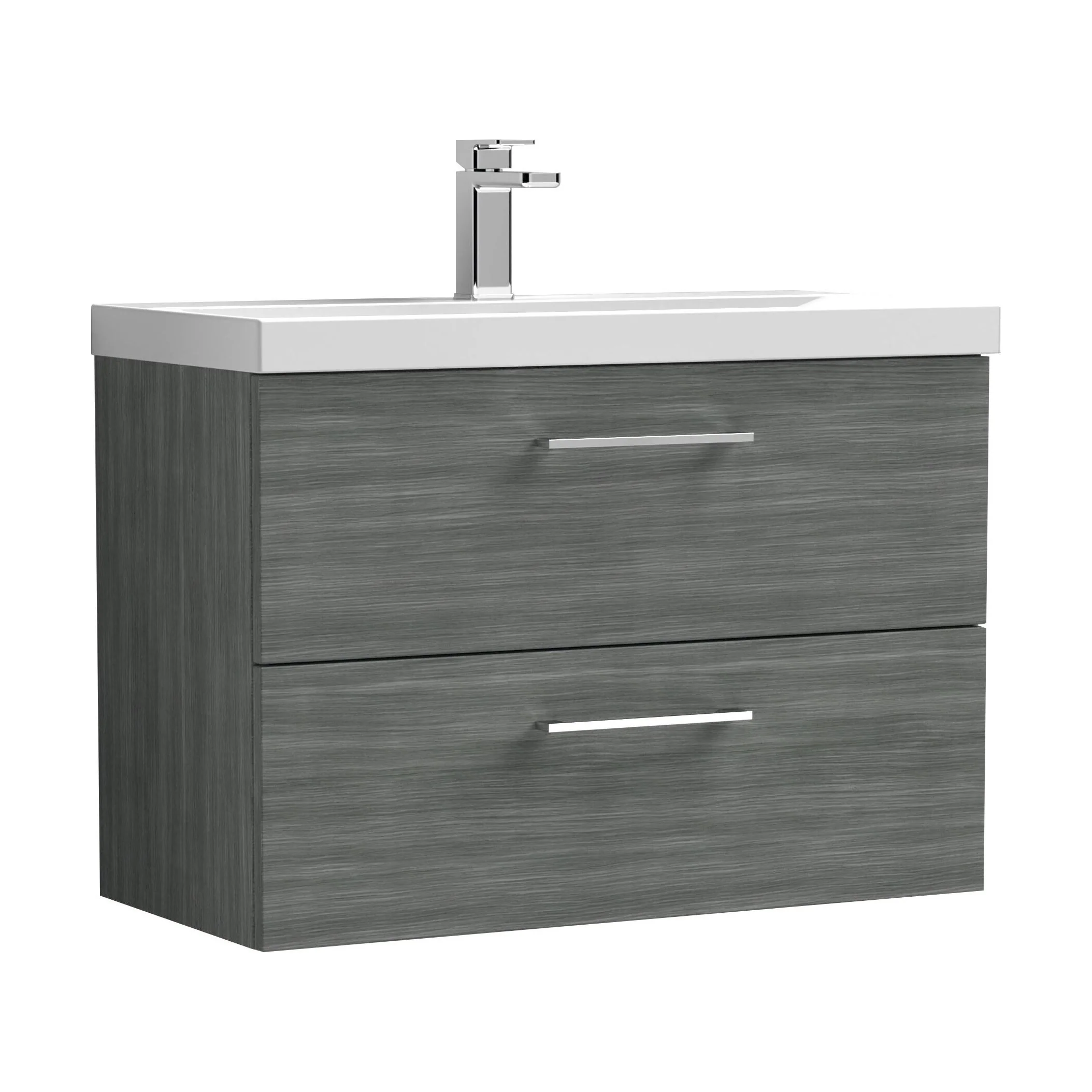 Balterley  Modern Bathroom 2 Soft Close Drawer Wall Hung Vanity Unit & Thin-Edge Basin, Anthracite, 800mm