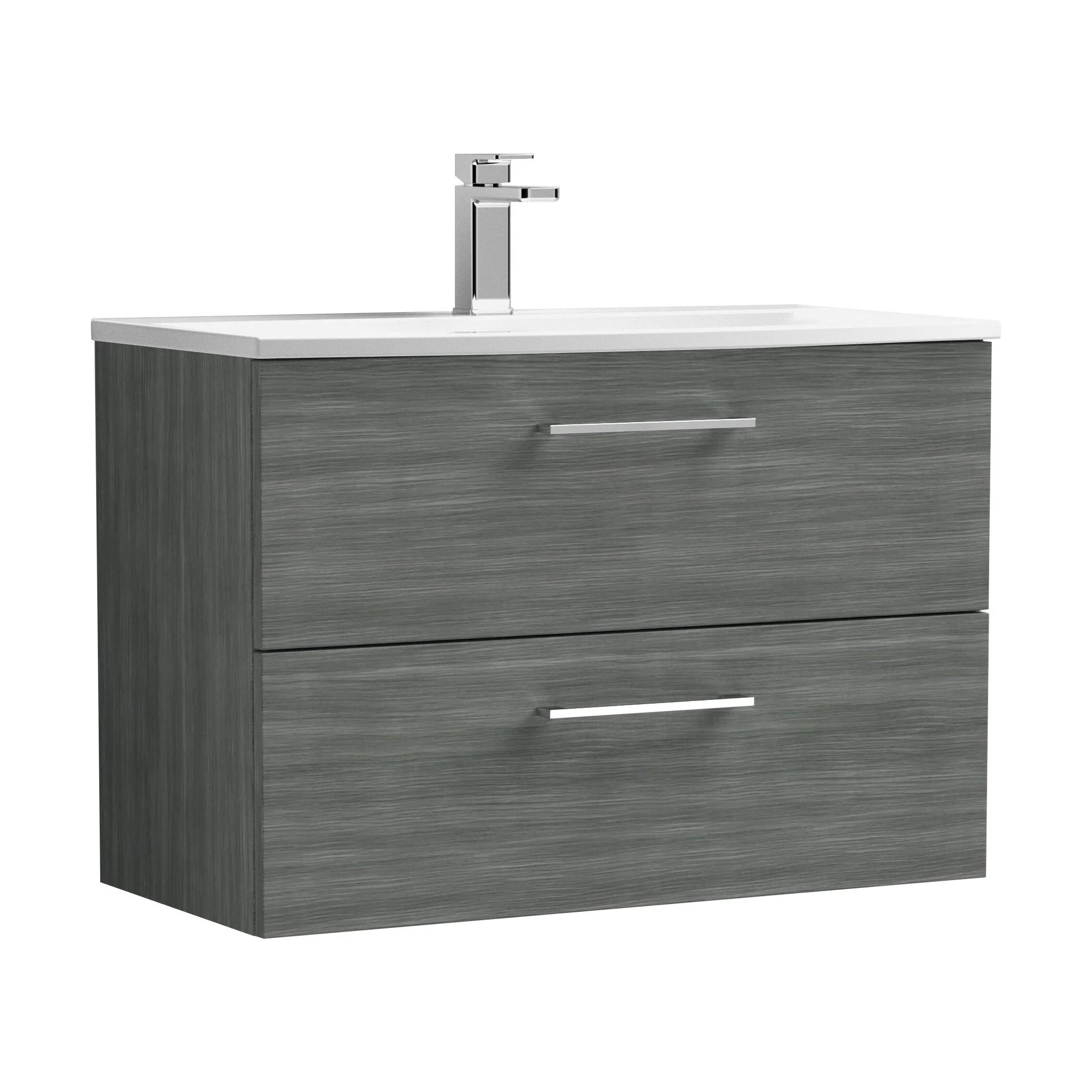 Balterley  Modern Bathroom 2 Soft Close Drawer Wall Hung Vanity & Basin, Anthracite, 800mm