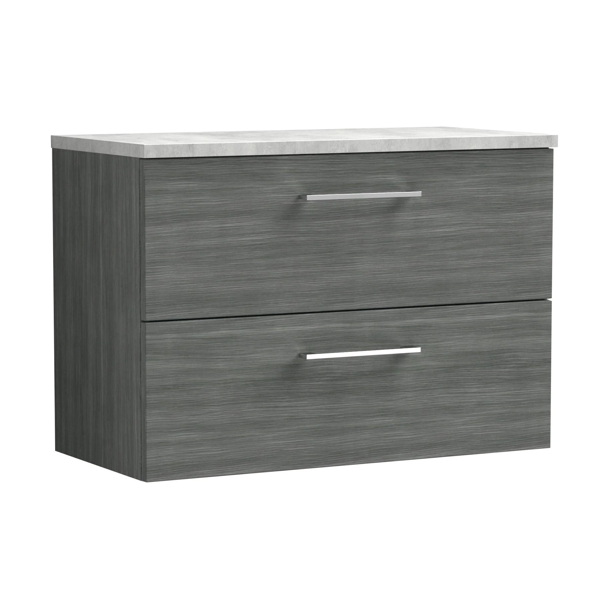 Balterley Level 800mm Wall Hung 2 Drawer Vanity Unit with Laminate Worktop for Modern Bathroom Storage - Anthracite Woodgrain