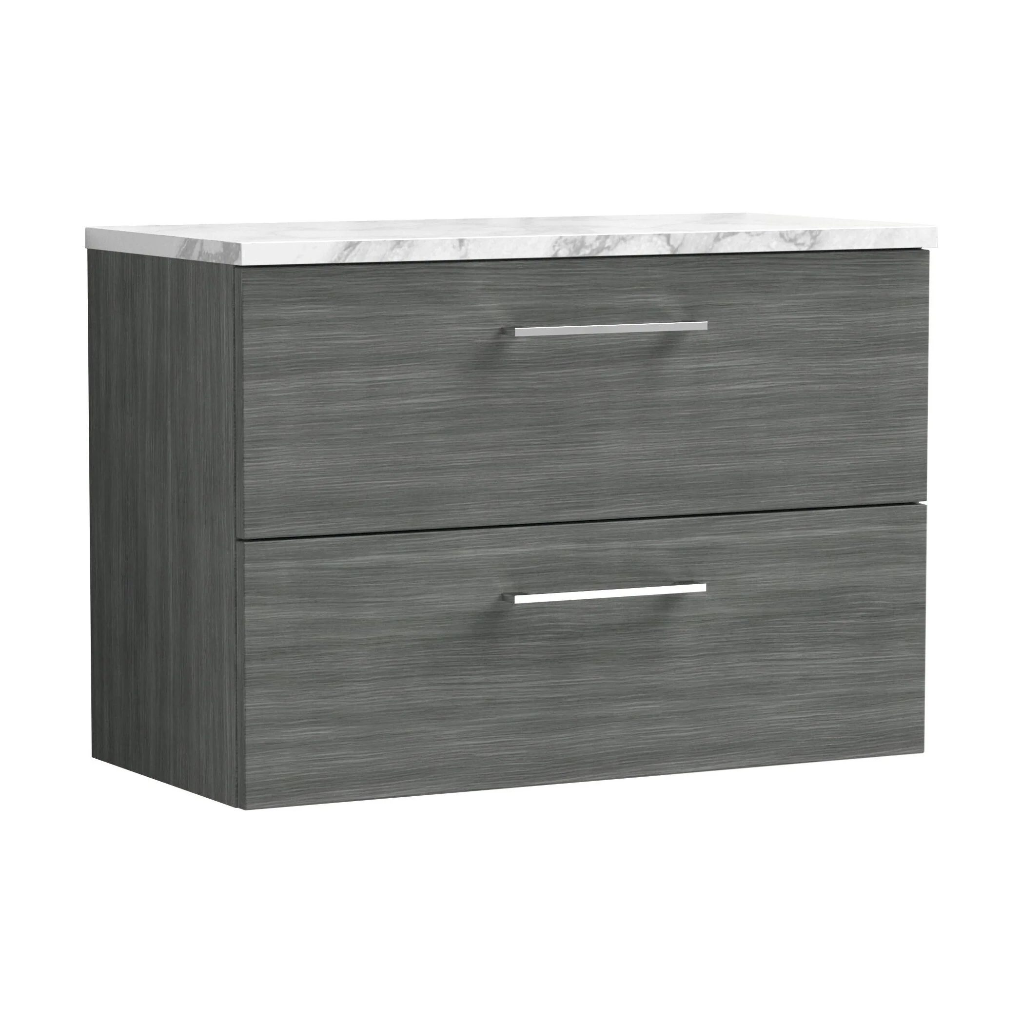 Balterley Level 800mm Wall Hung 2 Drawer Vanity Unit & Laminate Worktop for Modern Bathroom Storage - Anthracite Woodgrain