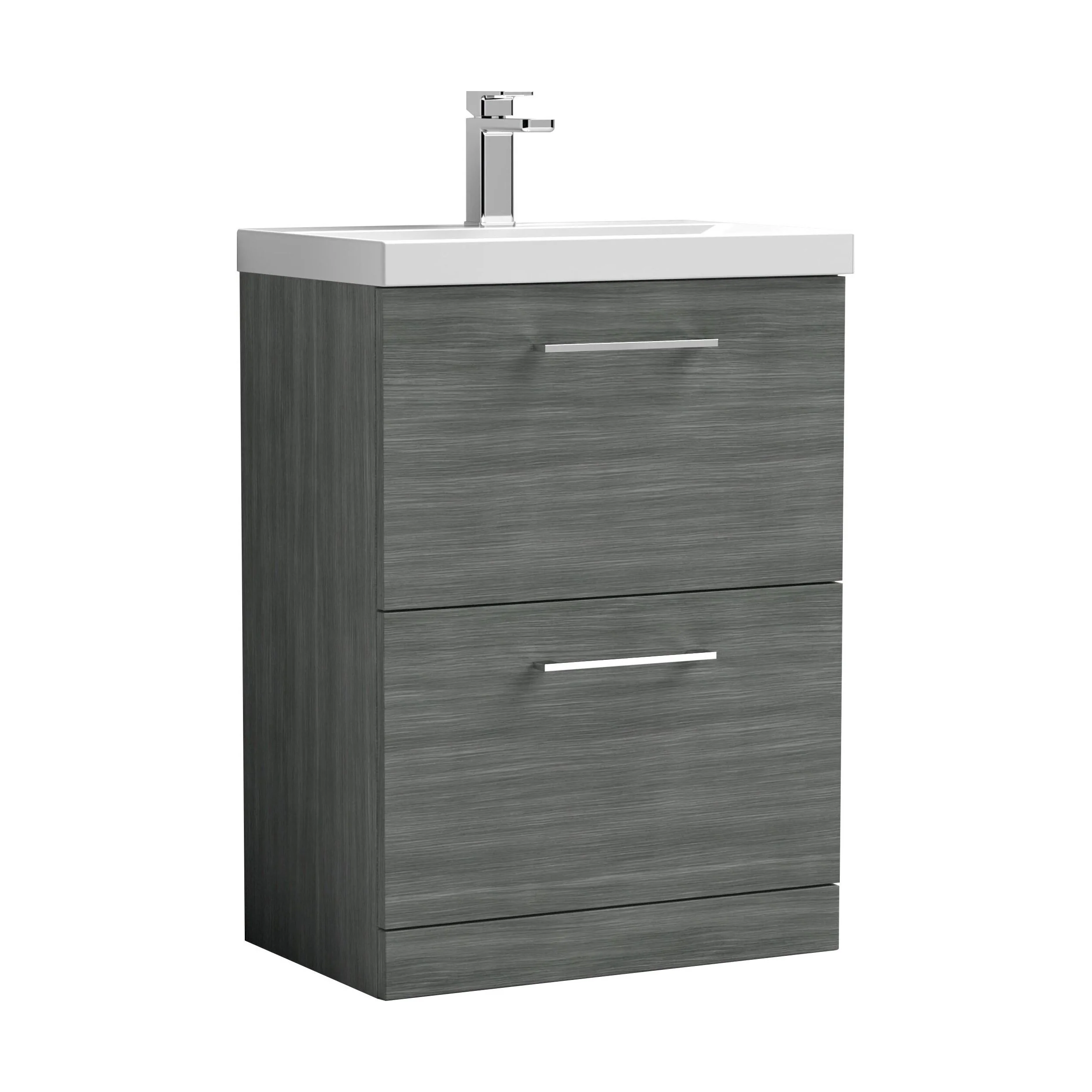 Balterley  Modern Bathroom 2 Soft Close Drawer Floor Standing Vanity Unit & Thin-Edge Basin, Anthracite, 600mm