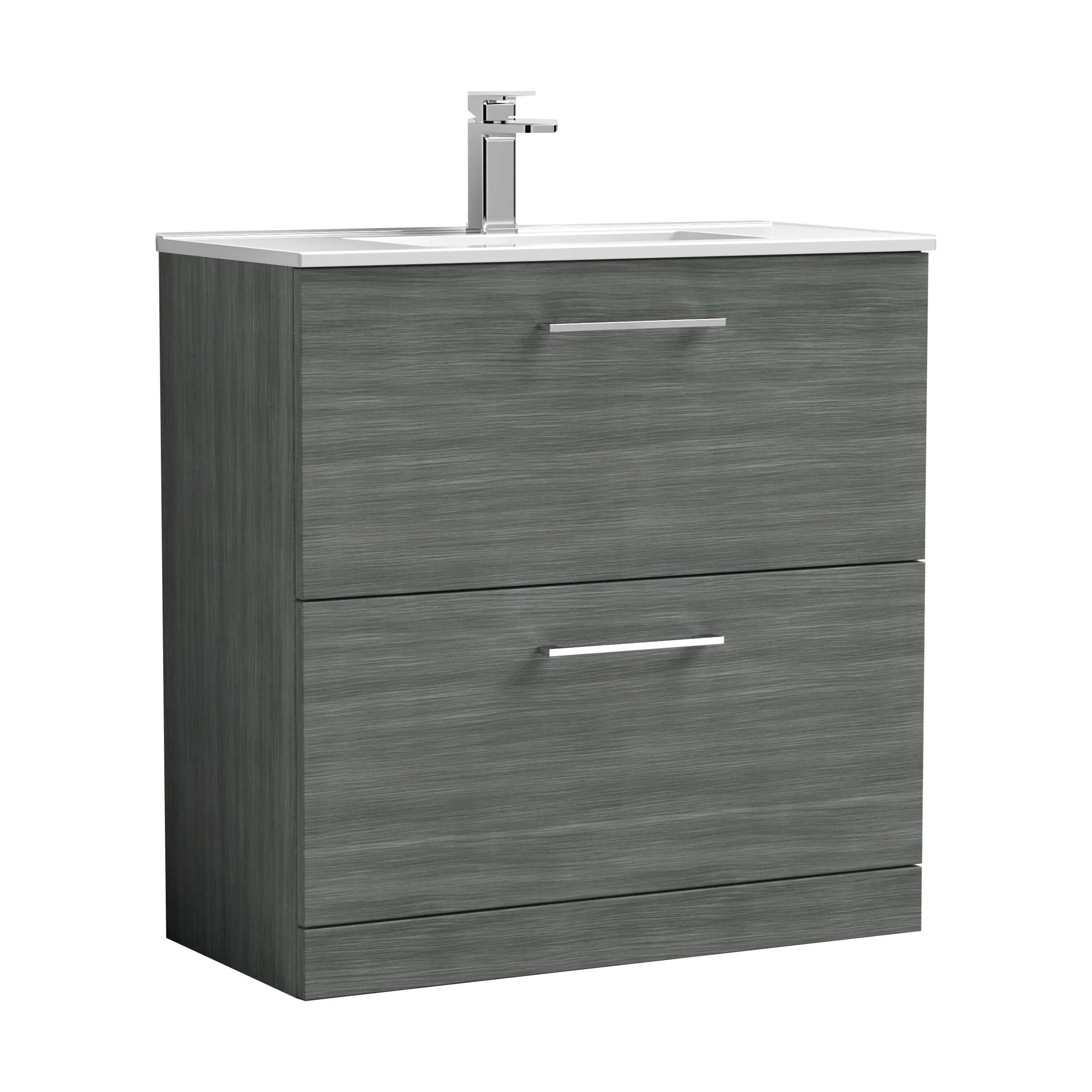 Balterley  Modern Bathroom 2 Soft Close Drawer Floor Standing Vanity Unit & Basin, Anthracite Woodgrain, 600mm