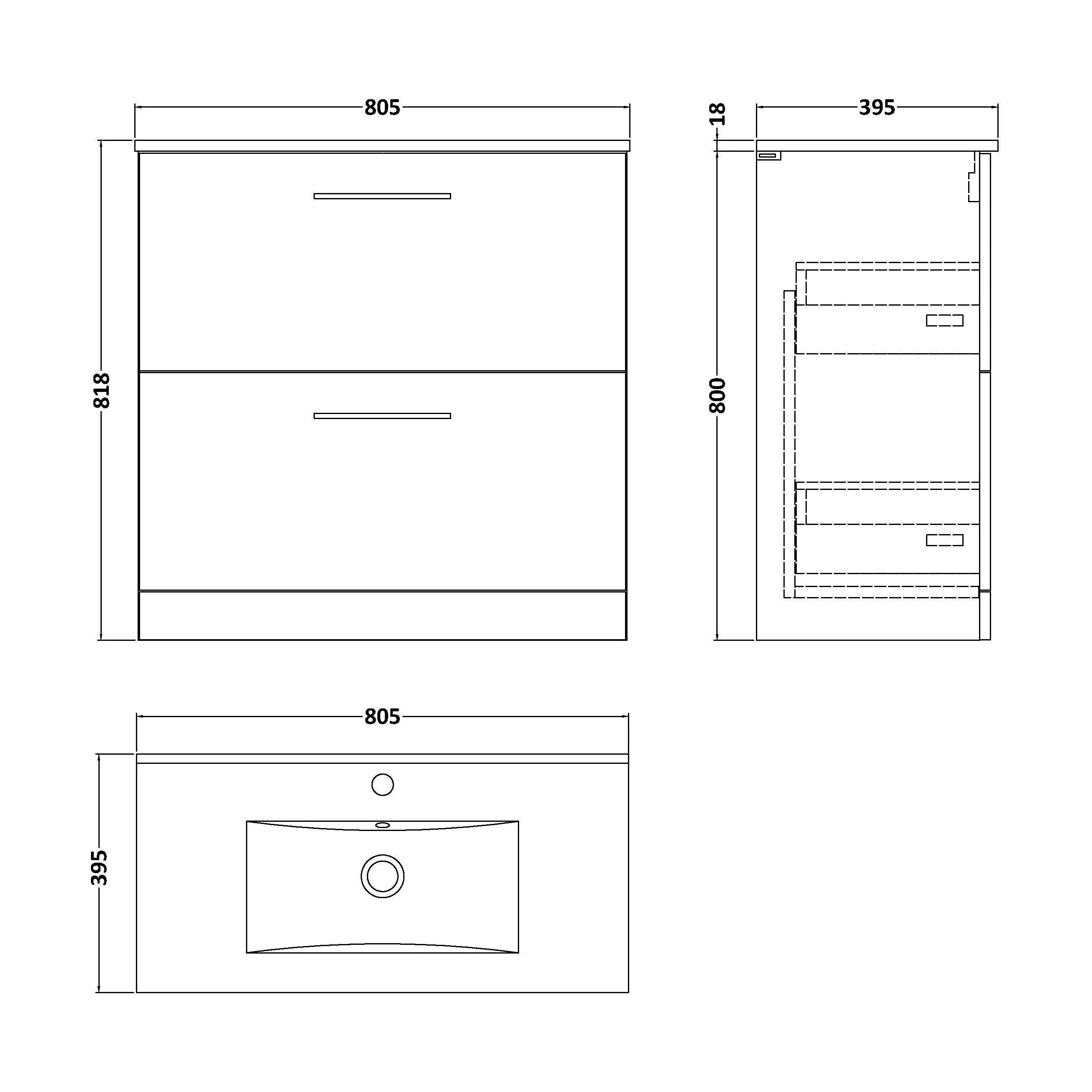 Balterley  Modern Bathroom 2 Soft Close Drawer Floor Standing Vanity Unit & Basin, Anthracite Woodgrain, 600mm - Image 2