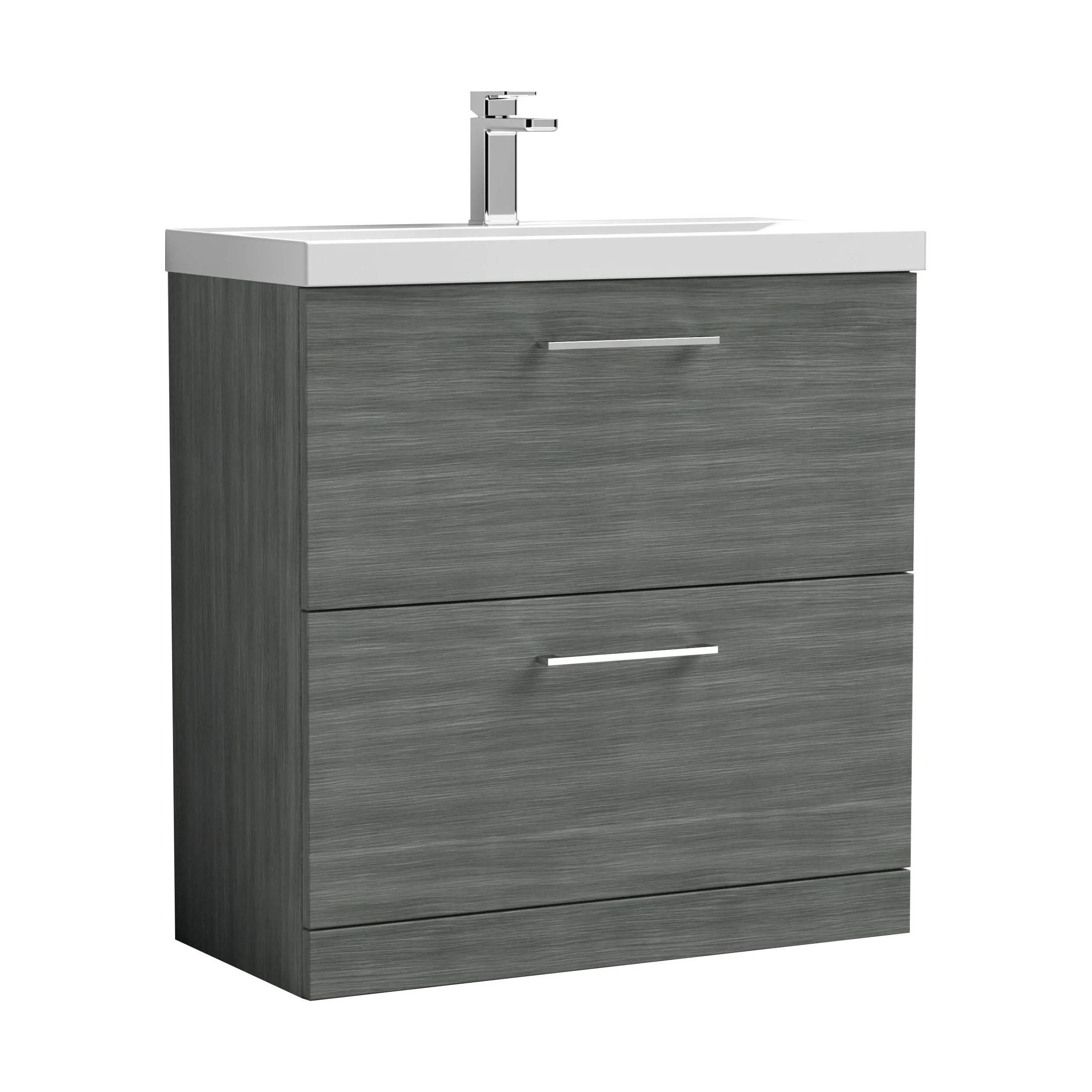 Balterley  Modern Bathroom 2 Soft Close Drawer Floor Standing Vanity Unit & Thin-Edge Basin, Anthracite, 800mm