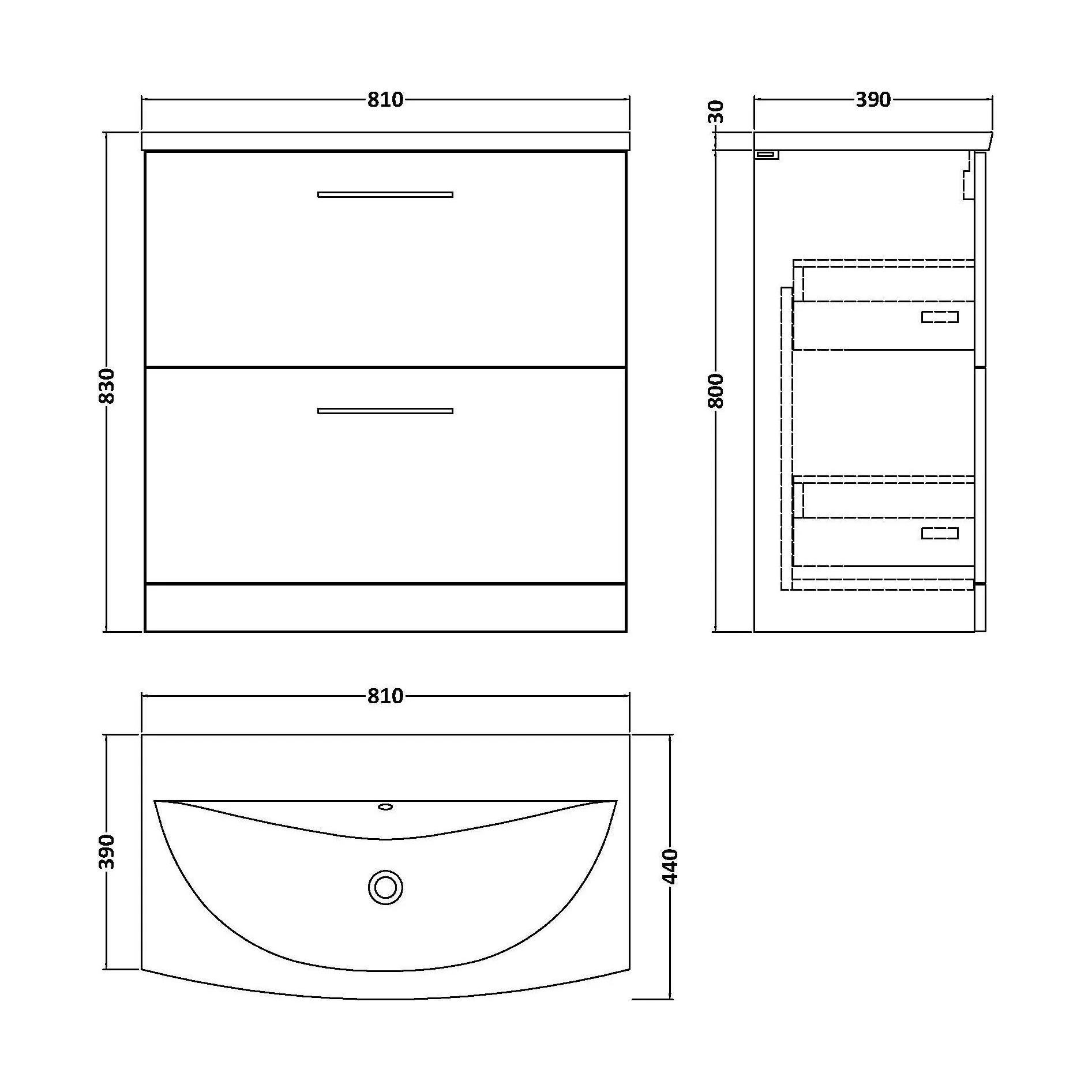 Balterley  Modern Bathroom 2 Soft Close Drawer Floor Standing Vanity & Basin, Anthracite, 800mm - Image 2