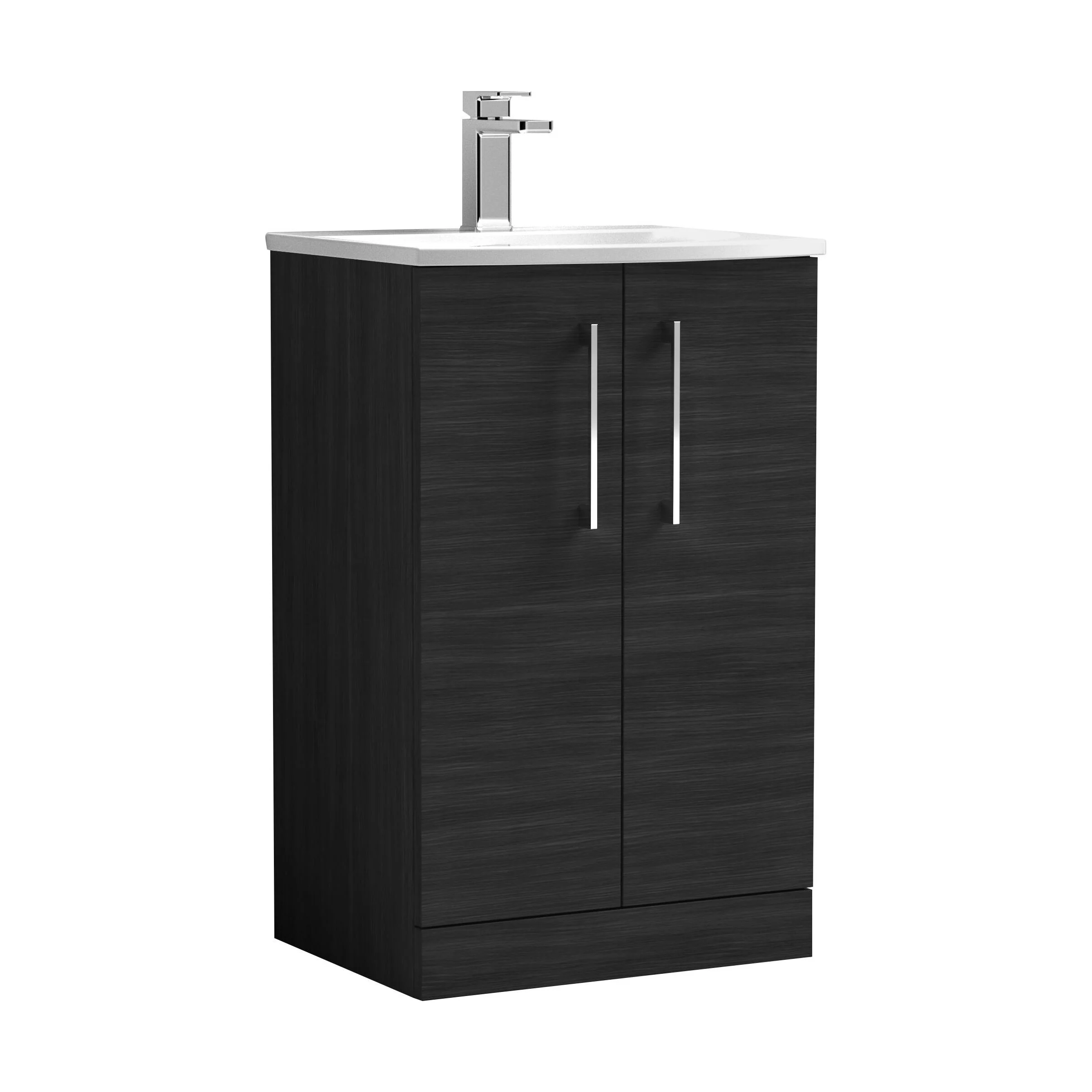 Balterley  Modern Bathroom 2 Soft Close Door Floor Standing Vanity & Basin, Charcoal Black, 500mm