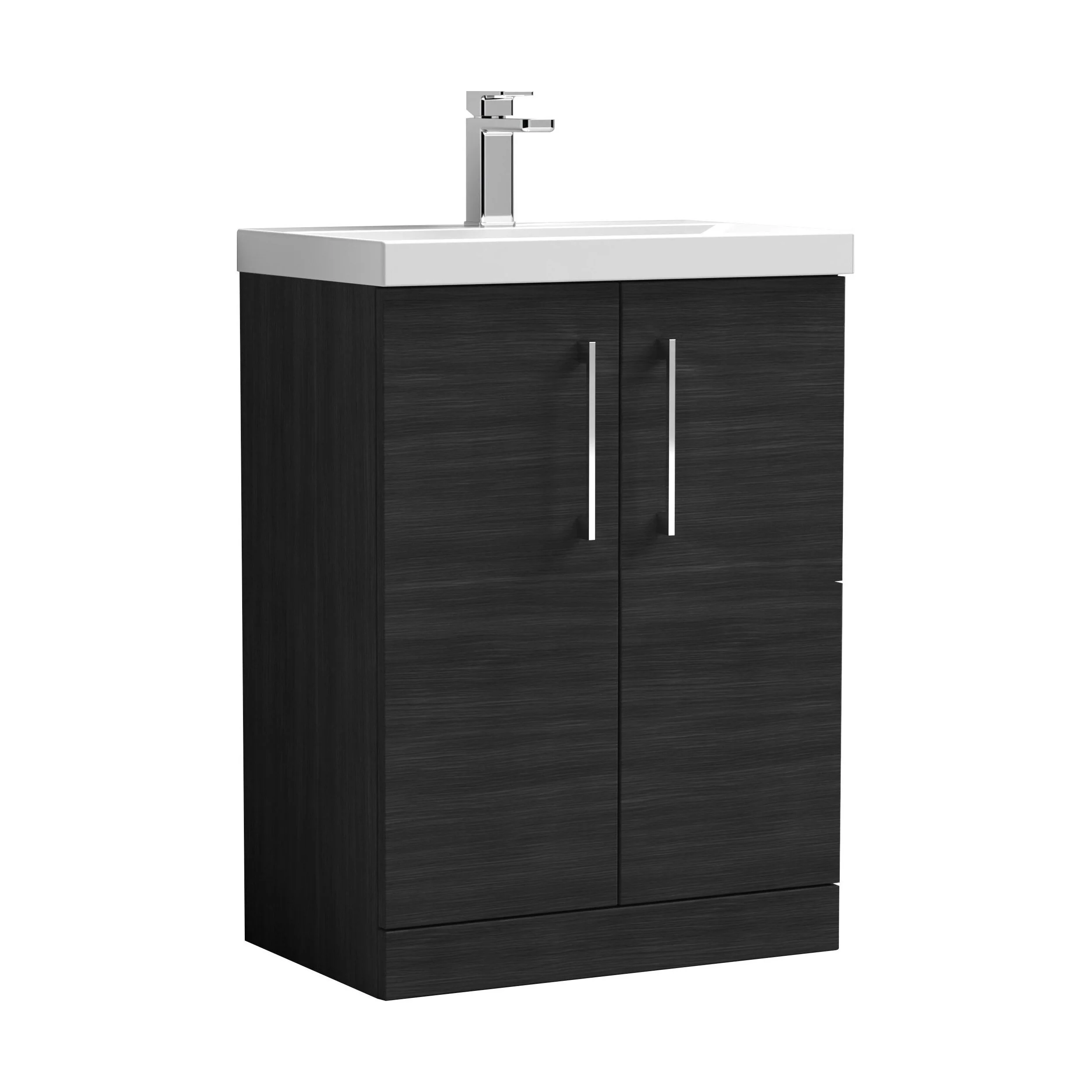 Balterley  Modern Bathroom 2 Soft Close Door Floor Standing Vanity Unit & Thin-Edge Basin, Charcoal Black, 600mm