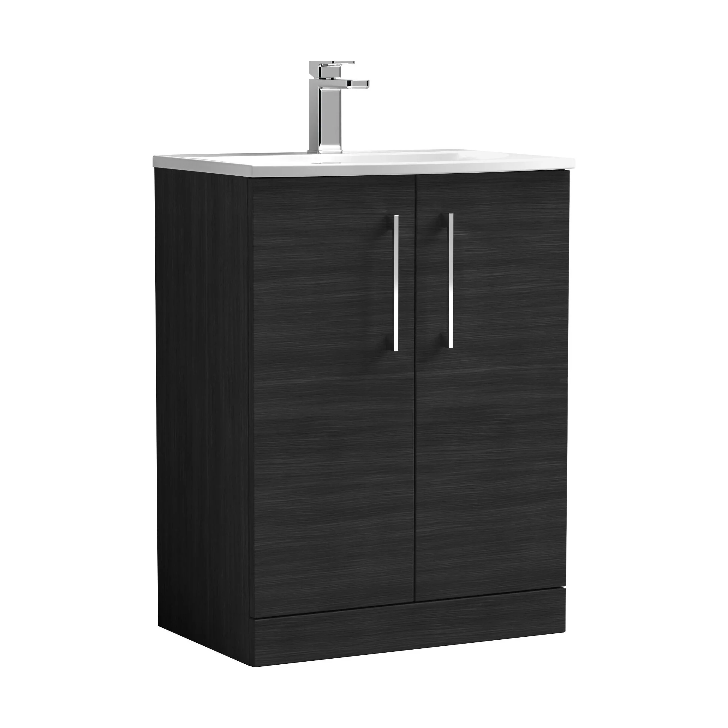 Balterley Modern Bathroom 2 Soft Close Door Floor Standing Vanity & Basin, Charcoal Black, 600mm
