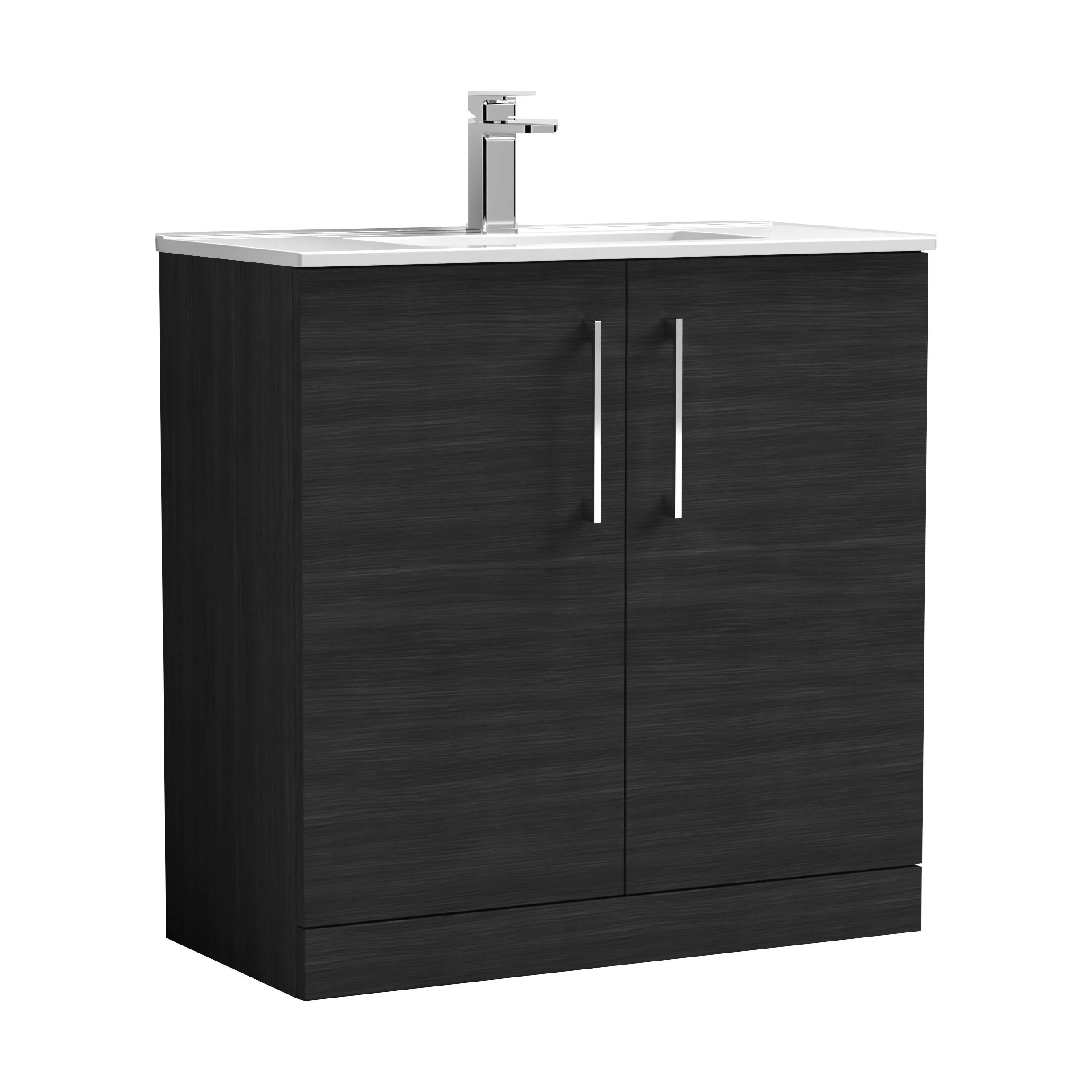 Balterley Level Modern Bathroom 2 Soft Close Door Floor Standing Vanity Unit & Basin, Charcoal Black, 800mm - Image 2