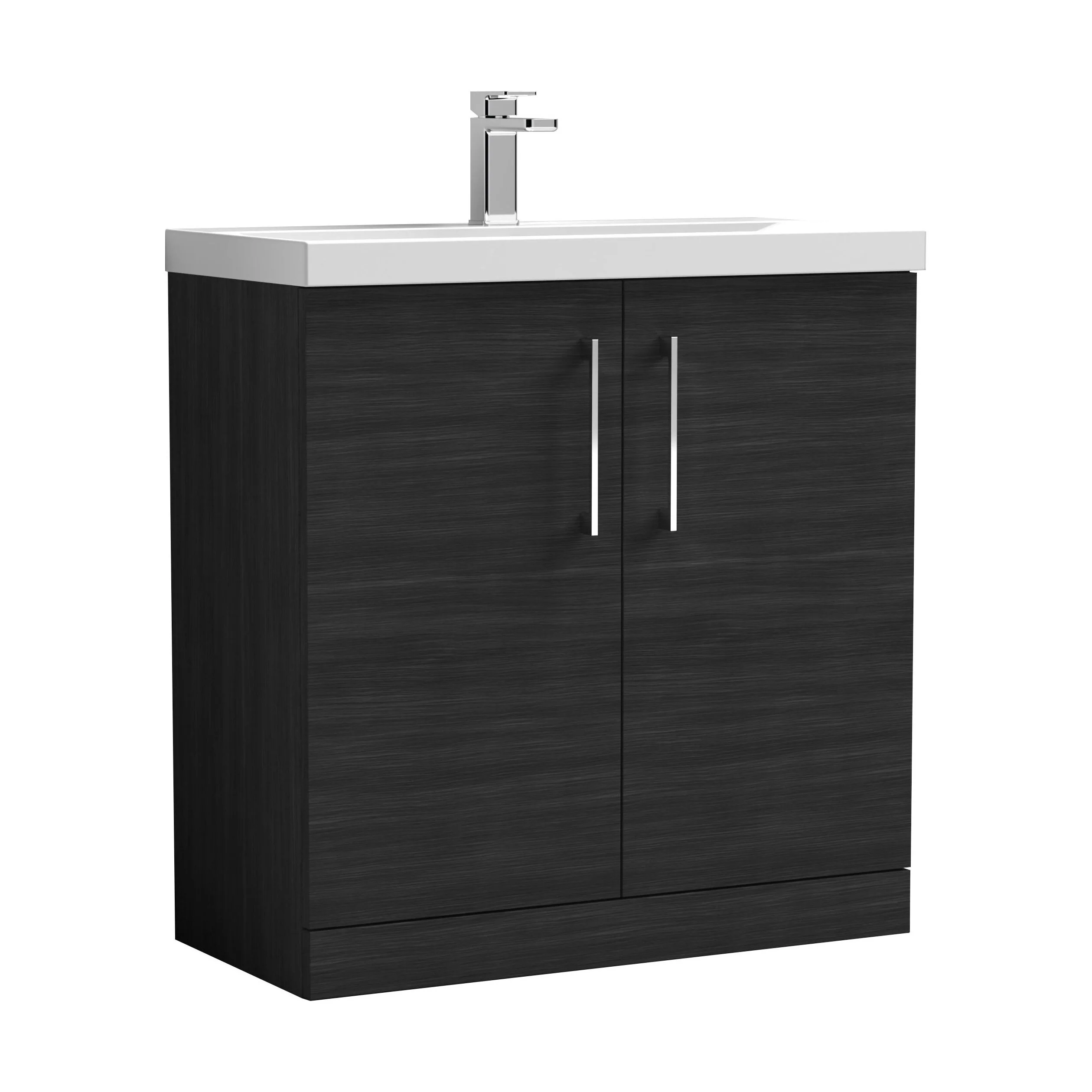 Balterley  Modern Bathroom 2 Soft Close Door Floor Standing Vanity Unit & Thin-Edge Basin, Charcoal Black, 800mm