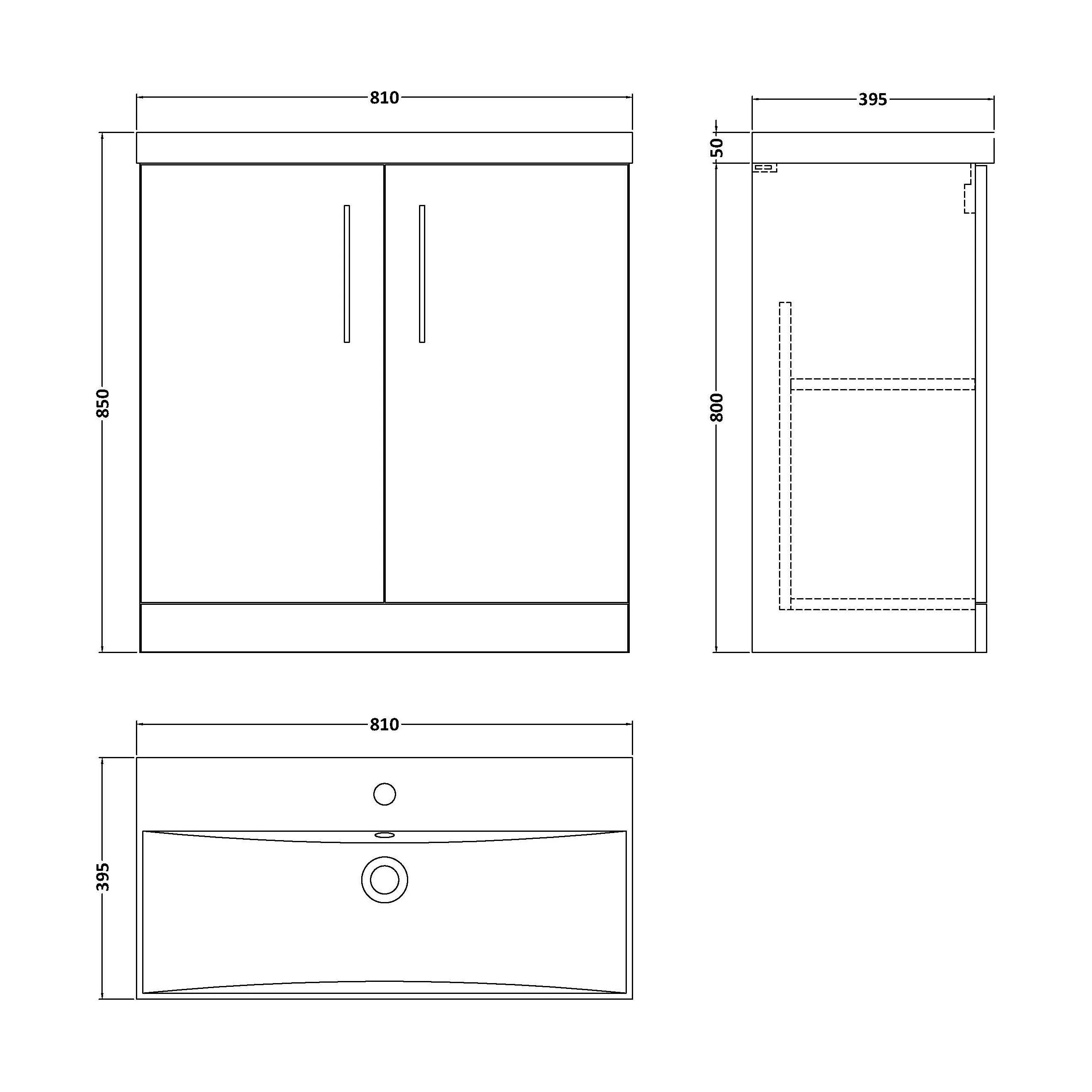 Balterley  Modern Bathroom 2 Soft Close Door Floor Standing Vanity Unit & Thin-Edge Basin, Charcoal Black, 800mm - Image 2
