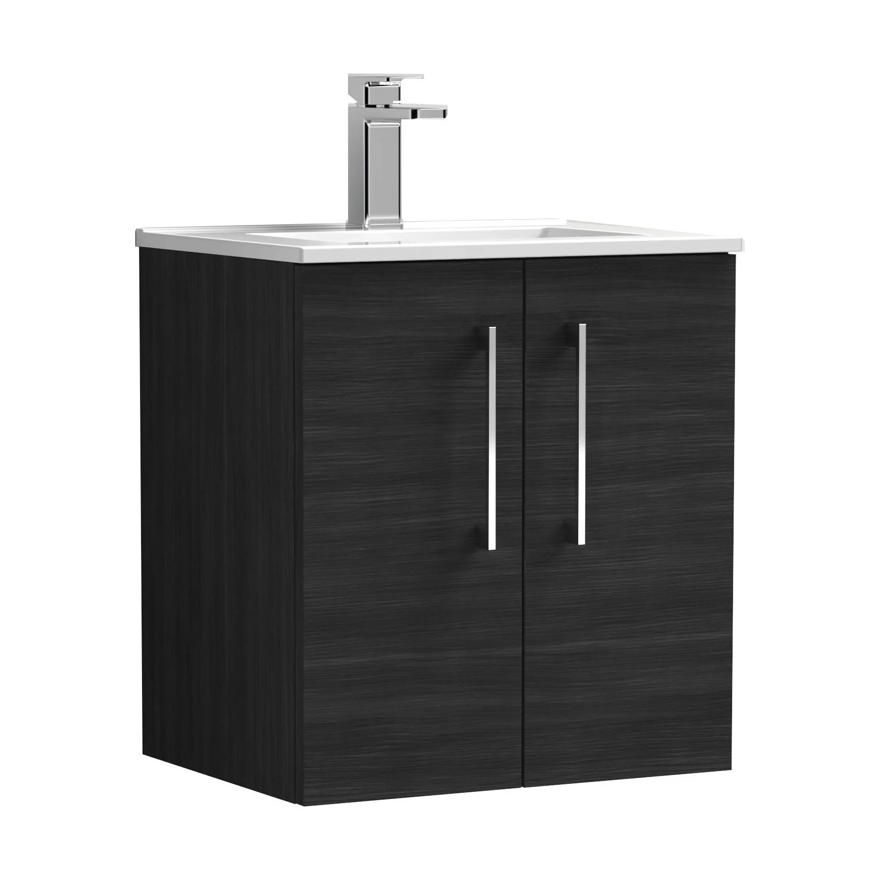 Balterley  Modern Bathroom 2 Soft Close Door Wall Hung Vanity Unit & Basin, Charcoal Black, 500mm