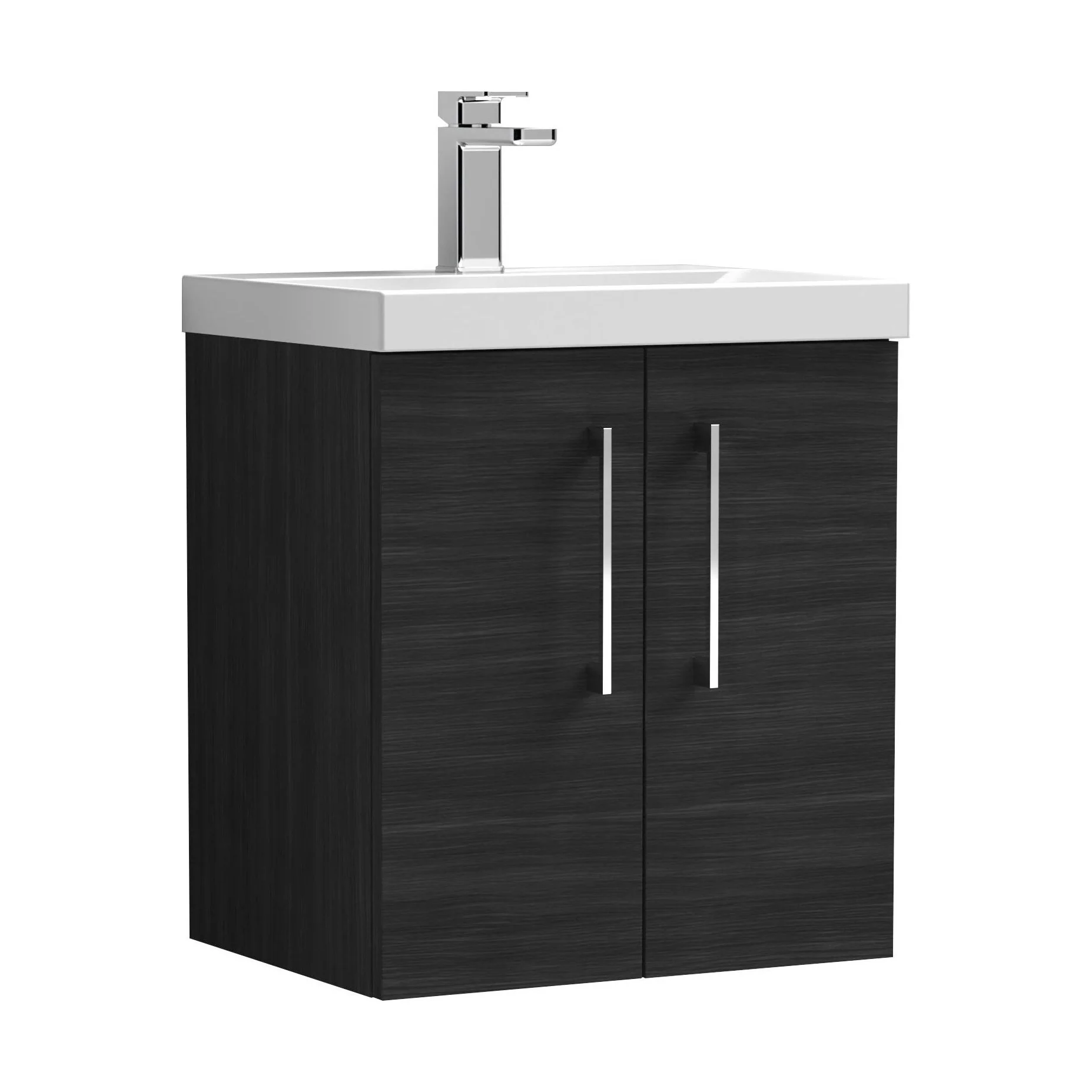 Balterley  Modern Bathroom 2 Soft Close Door Wall Hung Vanity Unit & Thin-Edge Basin, Charcoal Black, 500mm
